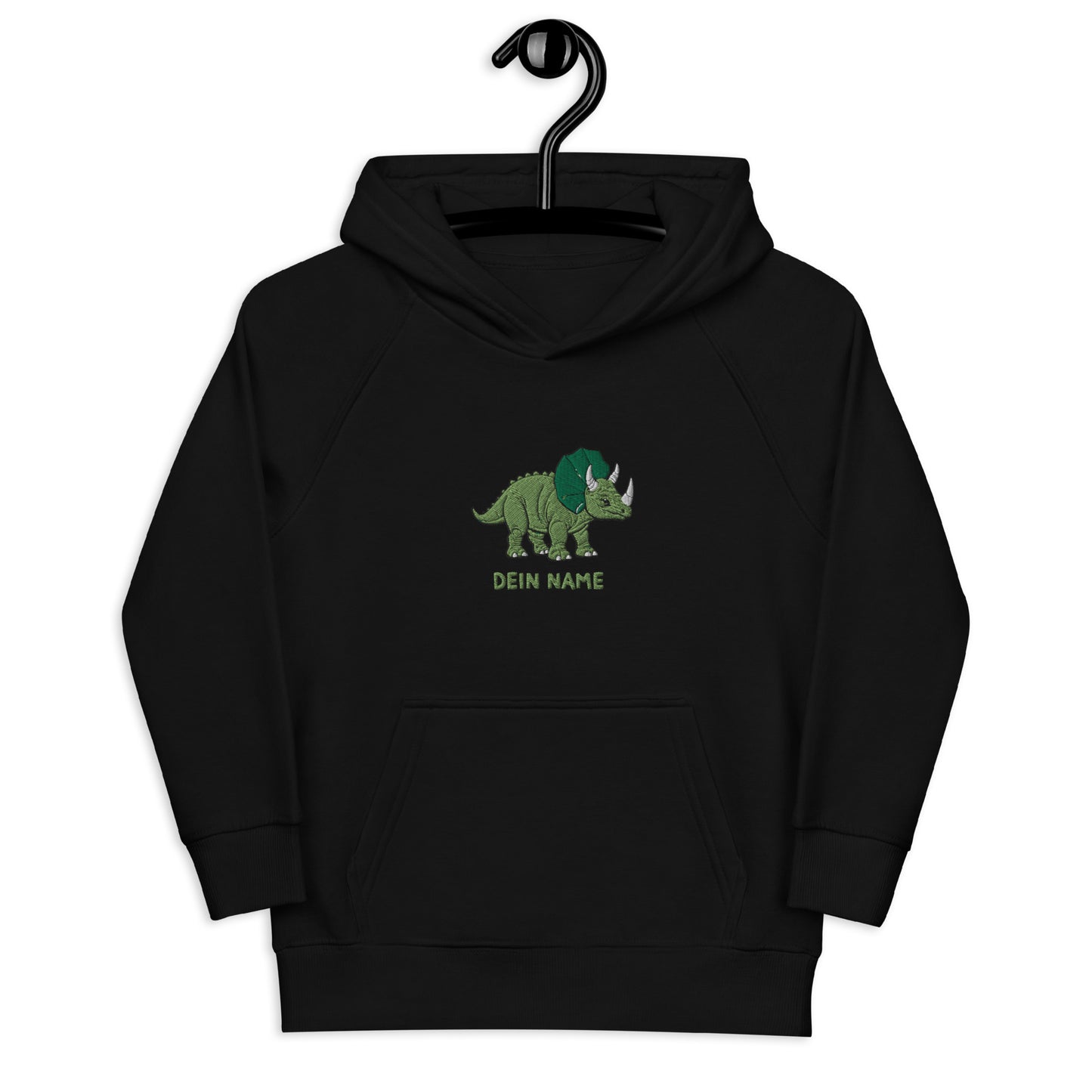 Dino Trizeratops auf Bio-Hoodie gestickt Personalisierbar