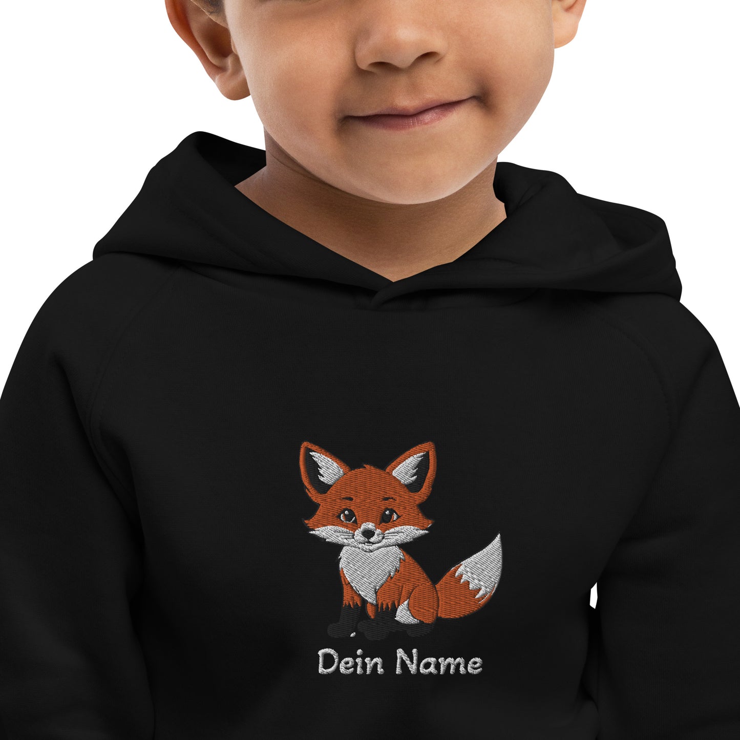 Fuchs auf Bio-Hoodie für Kinder gestickt Personalisierbar