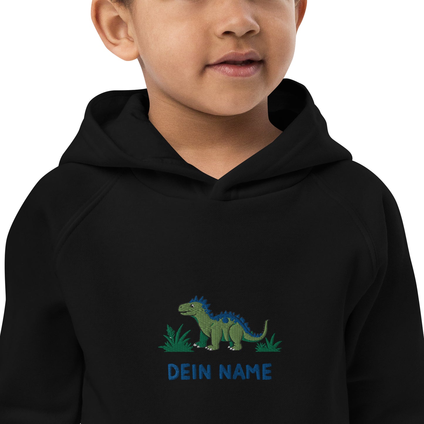 Dino Stegosaurus auf Bio-Hoodie für Kinder gestickt Personalisierbar