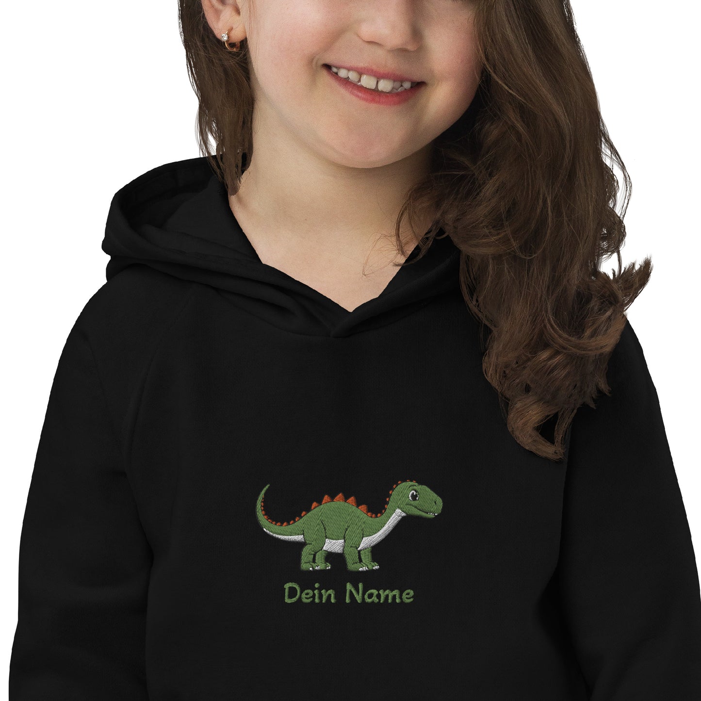 Dino Brachiosaurus auf Bio-Hoodie für Kinder gestickt Personalisierbar