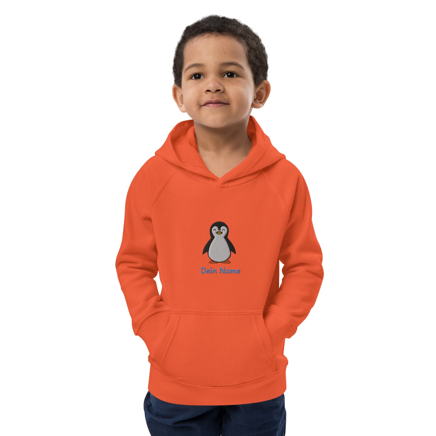 Pinguin auf Bio-Hoodie für Kinder gestickt Personalisierbar