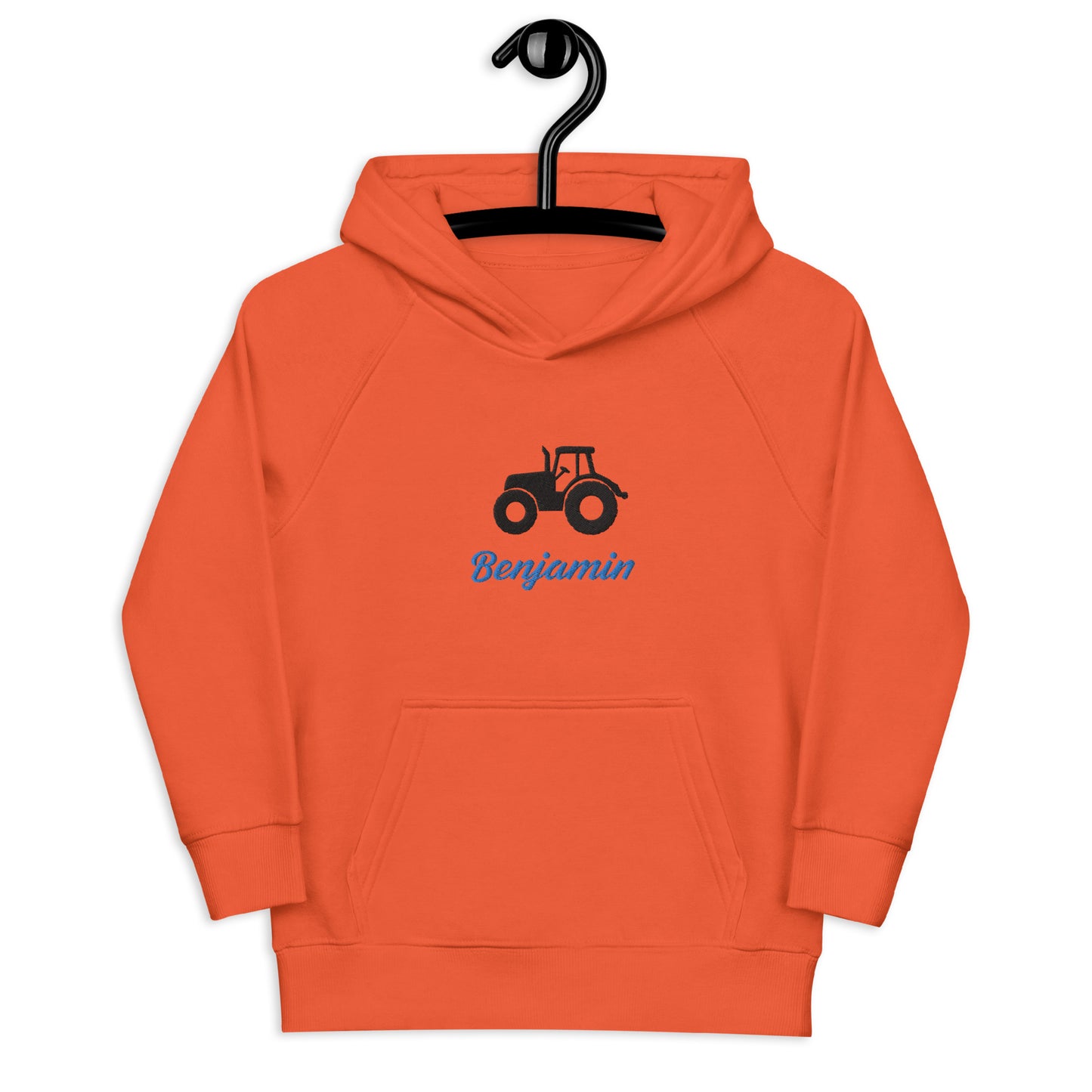 Traktor gestickt auf Bio-Hoodie für Kinder Personalisierbar