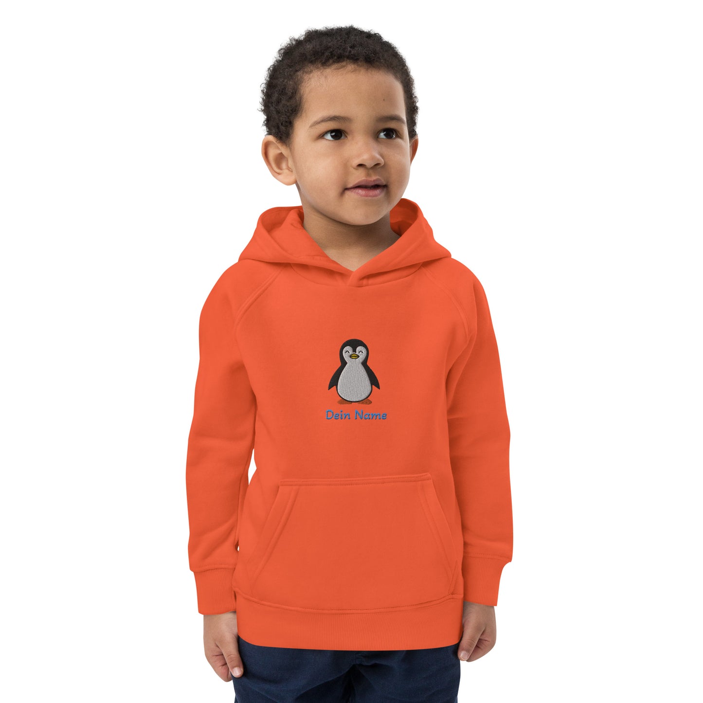 Pinguin auf Bio-Hoodie für Kinder gestickt Personalisierbar