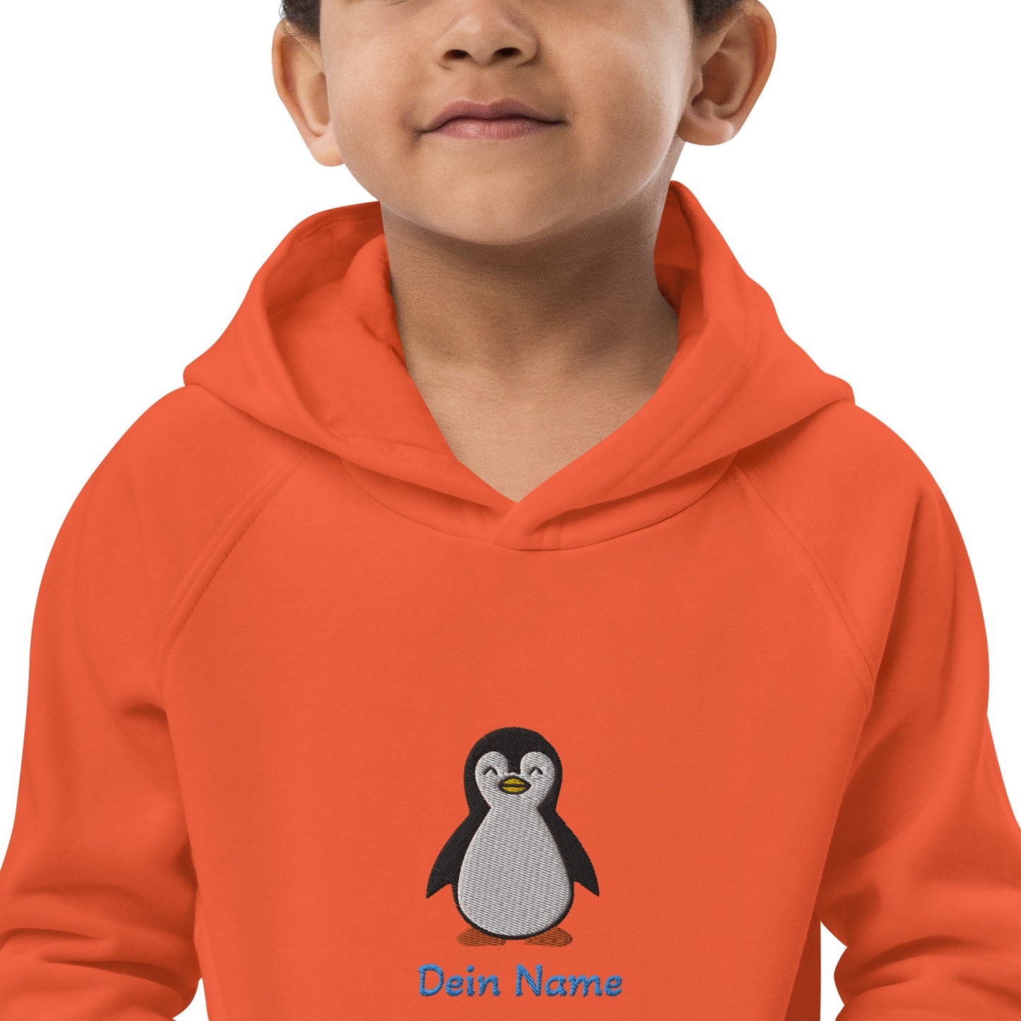 Pinguin auf Bio-Hoodie für Kinder gestickt Personalisierbar