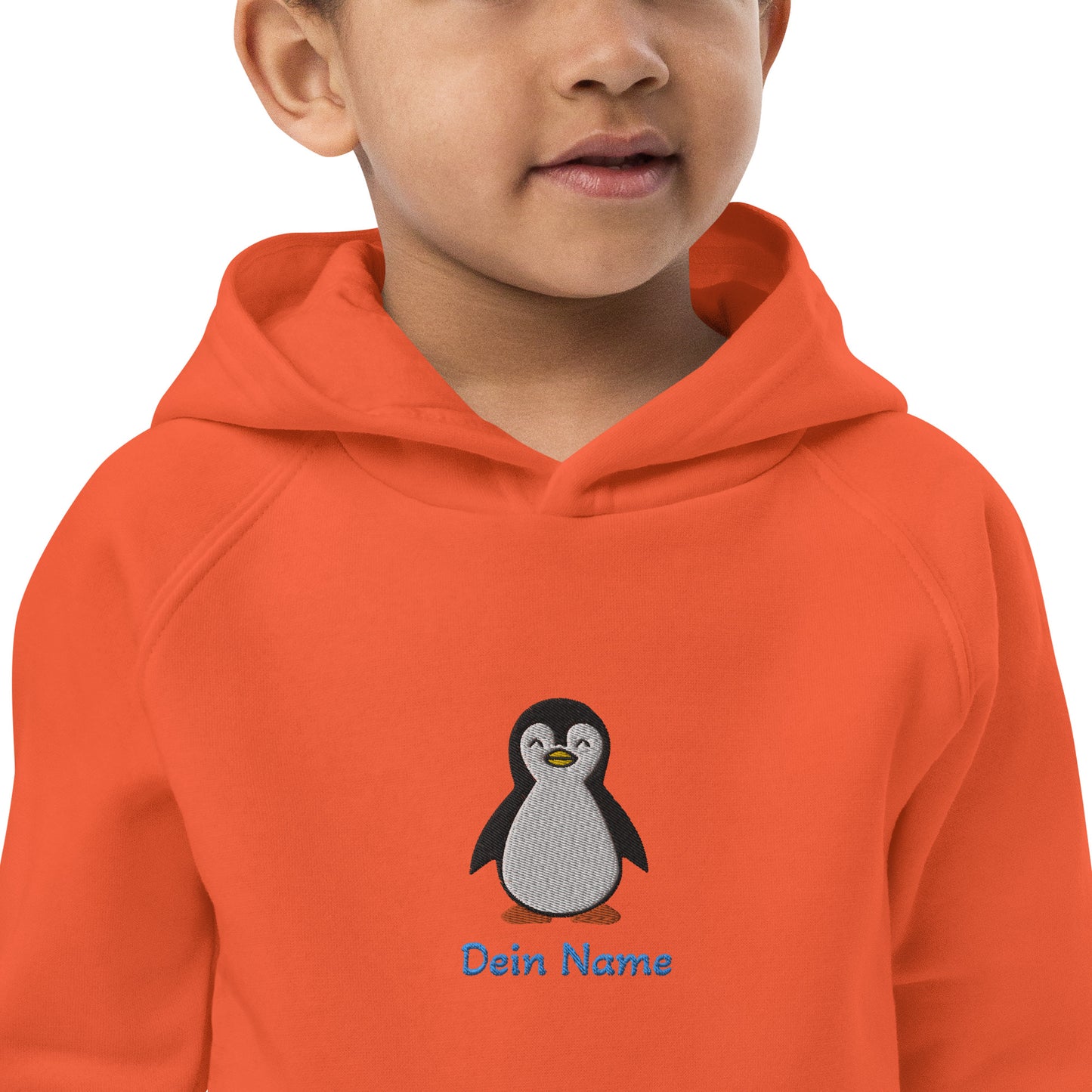 Pinguin auf Bio-Hoodie für Kinder gestickt Personalisierbar