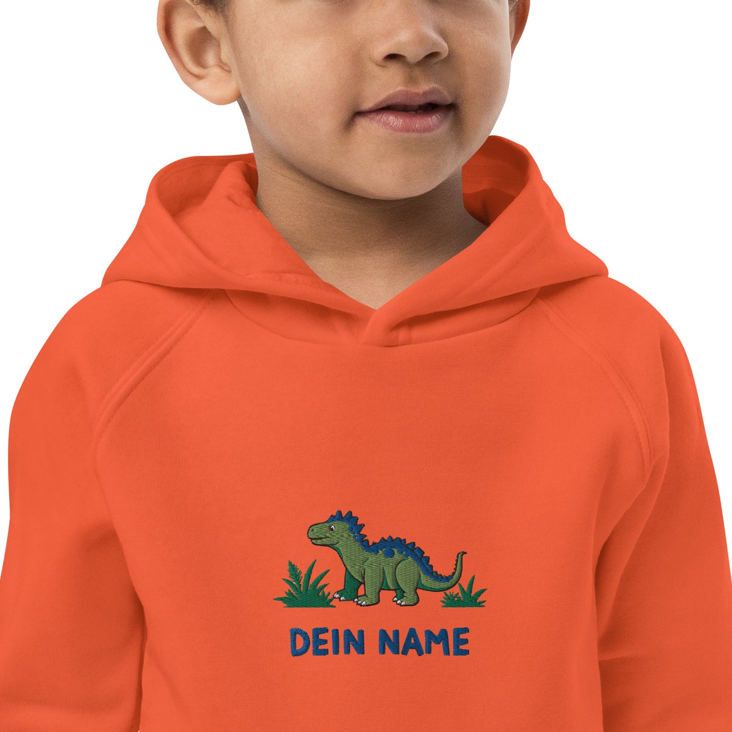 Dino Stegosaurus auf Bio-Hoodie für Kinder gestickt Personalisierbar