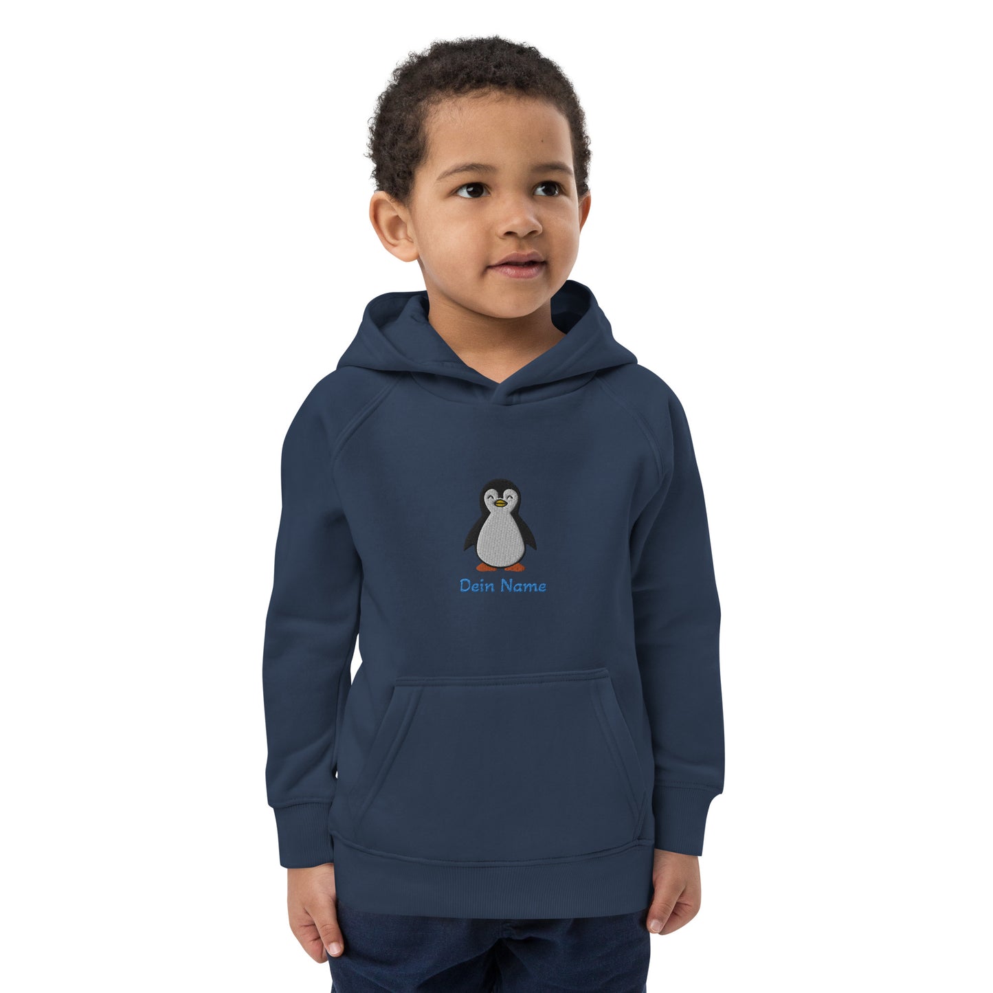 Pinguin auf Bio-Hoodie für Kinder gestickt Personalisierbar