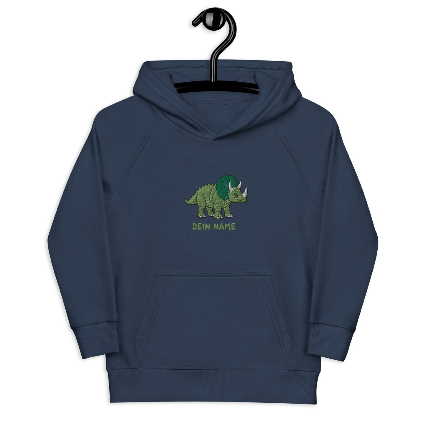 Dino Trizeratops auf Bio-Hoodie gestickt Personalisierbar