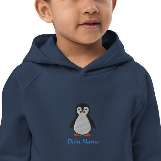 Pinguin auf Bio-Hoodie für Kinder gestickt Personalisierbar