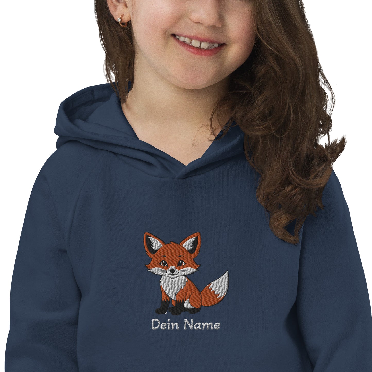 Fuchs auf Bio-Hoodie für Kinder gestickt Personalisierbar