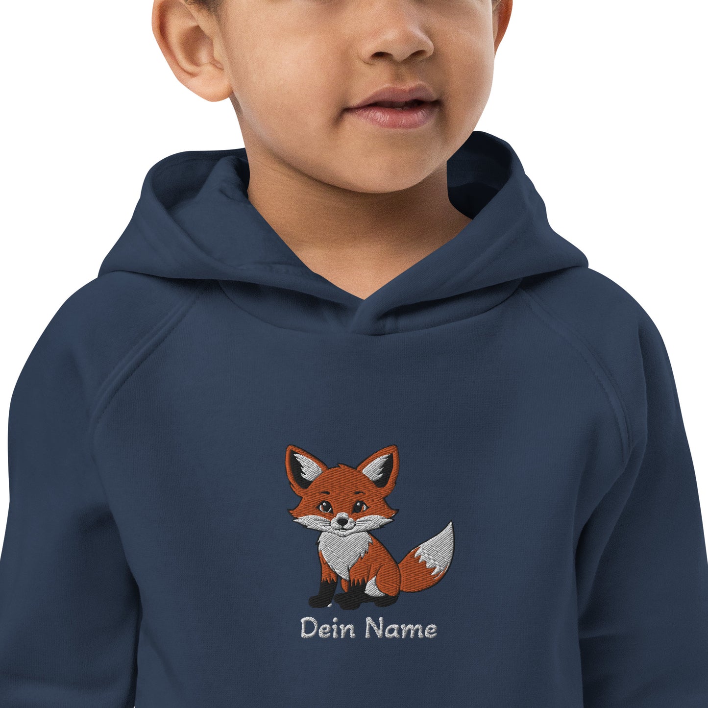 Fuchs auf Bio-Hoodie für Kinder gestickt Personalisierbar