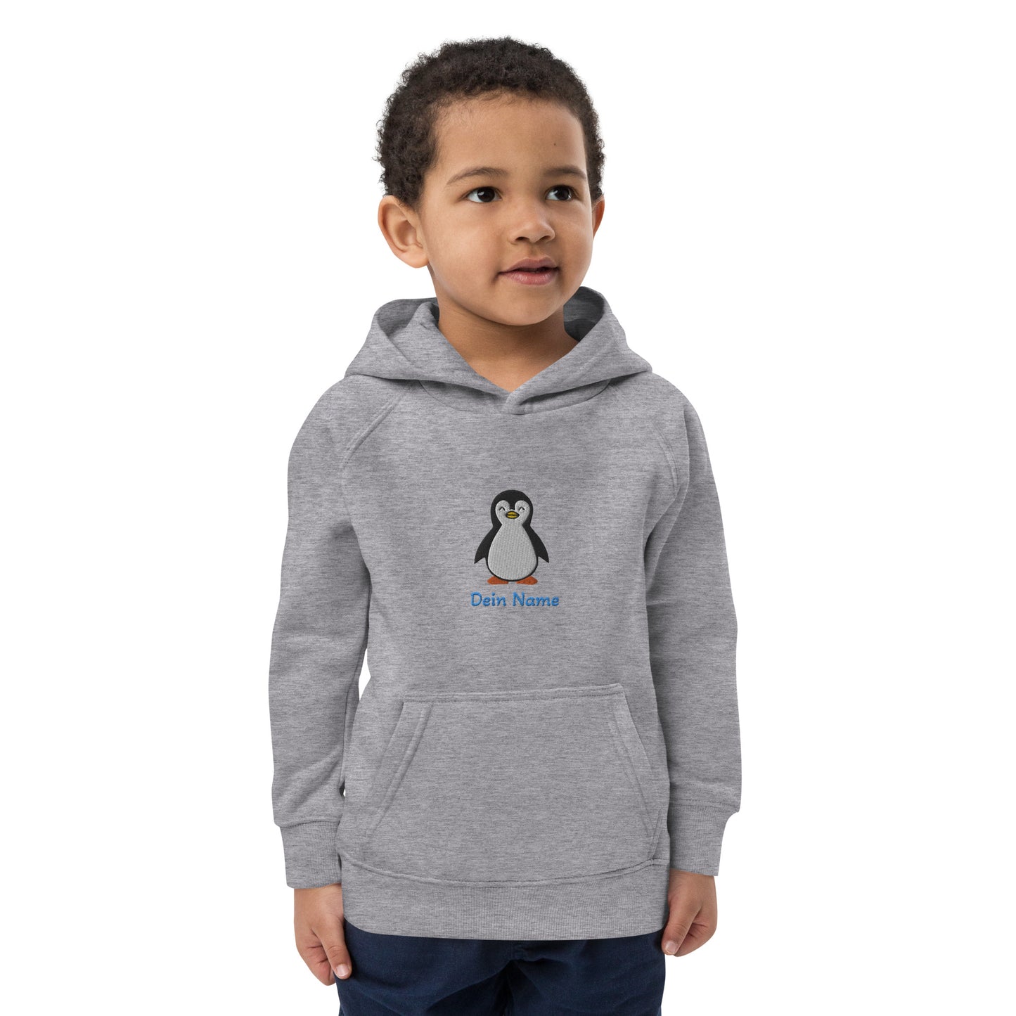 Pinguin auf Bio-Hoodie für Kinder gestickt Personalisierbar