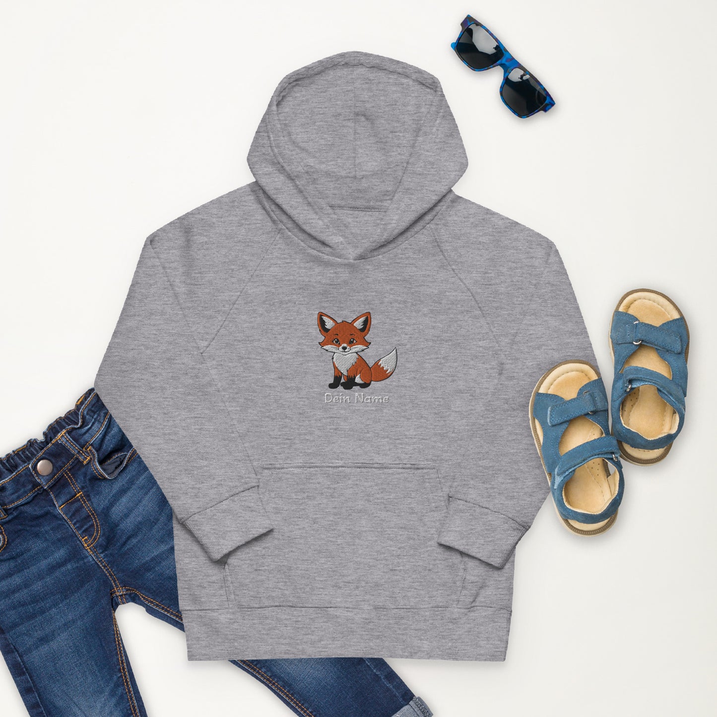 Fuchs auf Bio-Hoodie für Kinder gestickt Personalisierbar