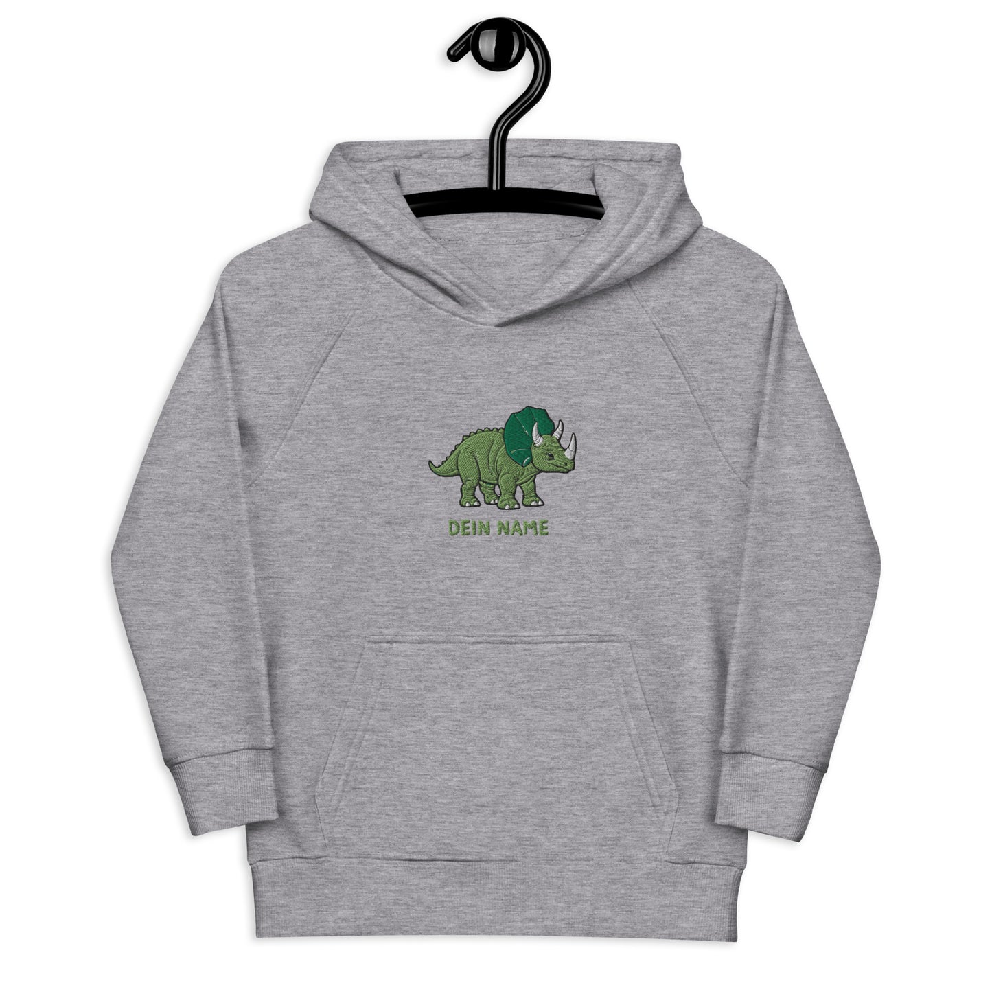 Dino Trizeratops auf Bio-Hoodie gestickt Personalisierbar