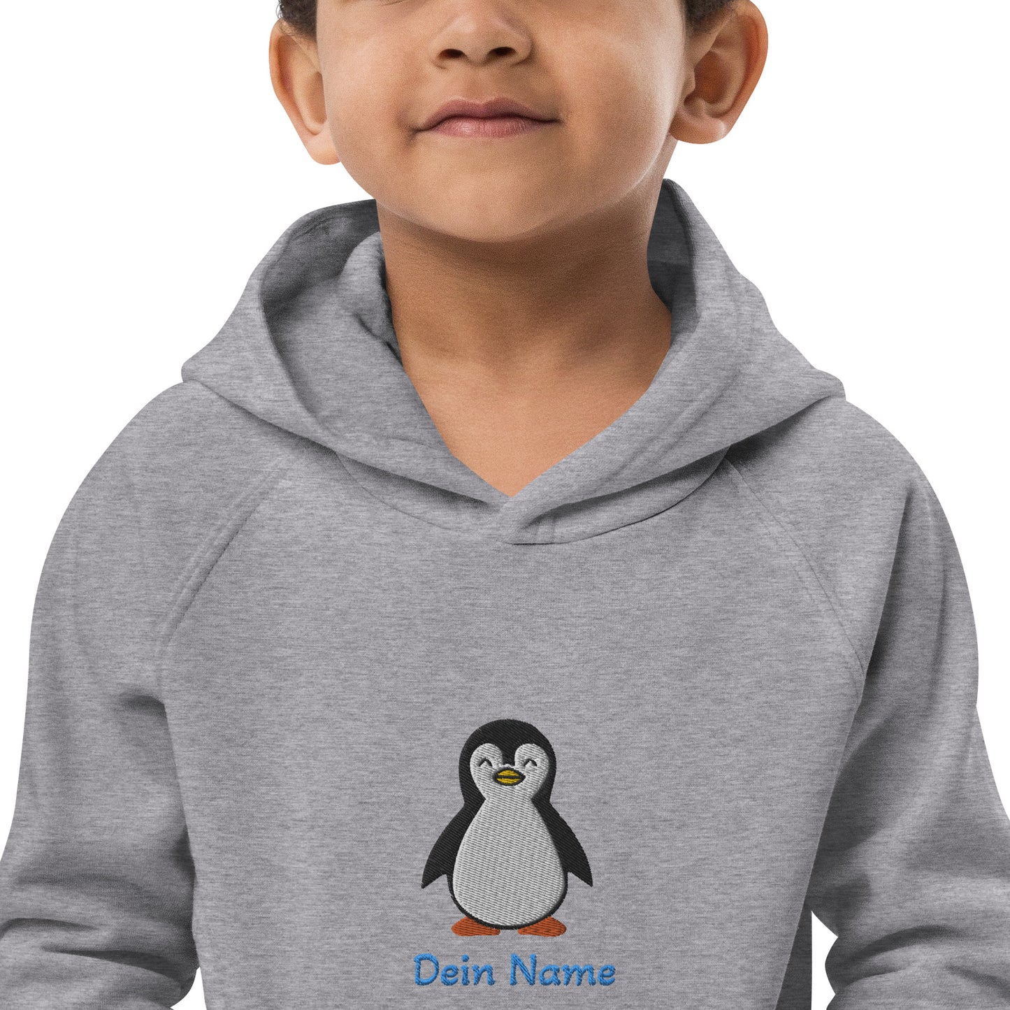 Pinguin auf Bio-Hoodie für Kinder gestickt Personalisierbar