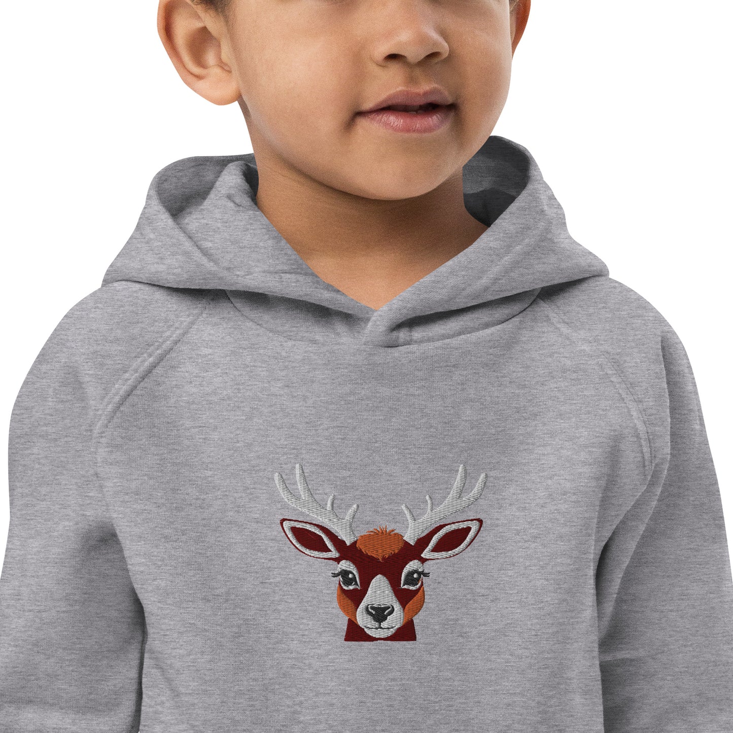 Rentier auf Bio-Hoodie für Kinder gestickt