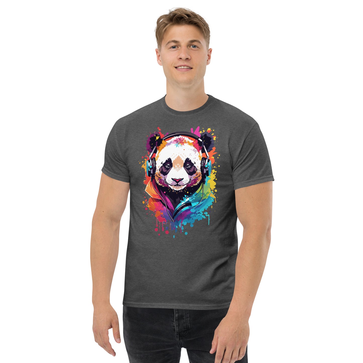 Panda mit Kopfhörern Klassisches Herren-T-Shirt