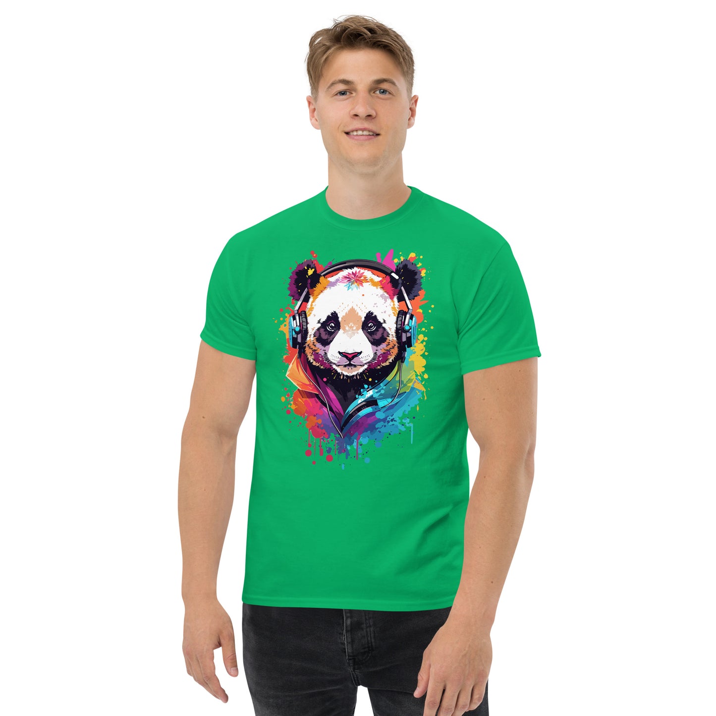 Panda mit Kopfhörern Klassisches Herren-T-Shirt