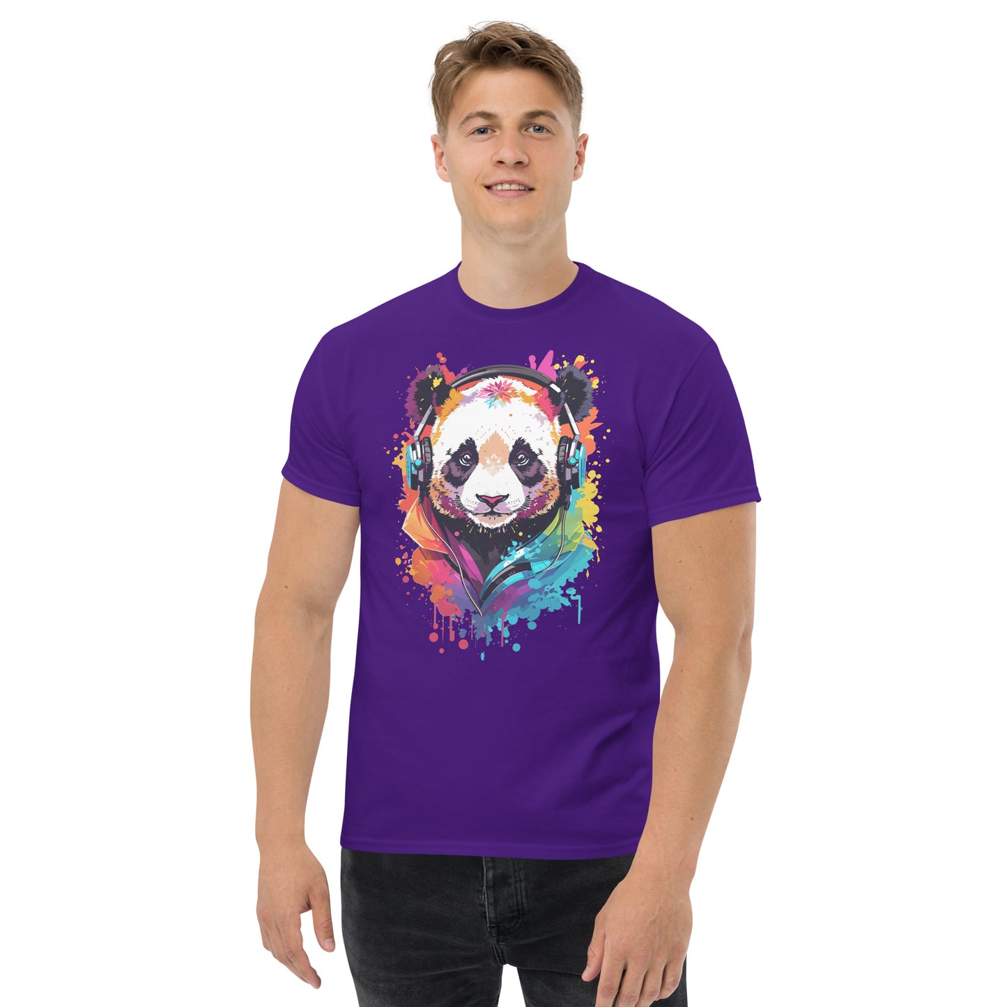 Panda mit Kopfhörern Klassisches Herren-T-Shirt