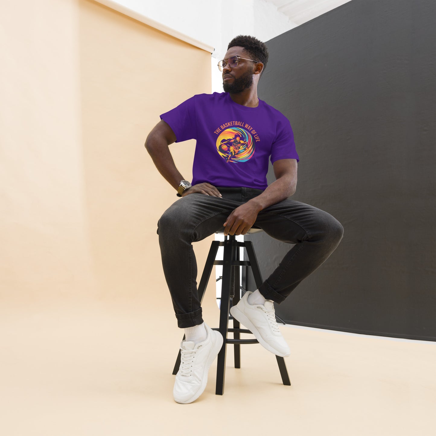 Basketballspieler "Basketball way of life" auf T-Shirt gedruckt