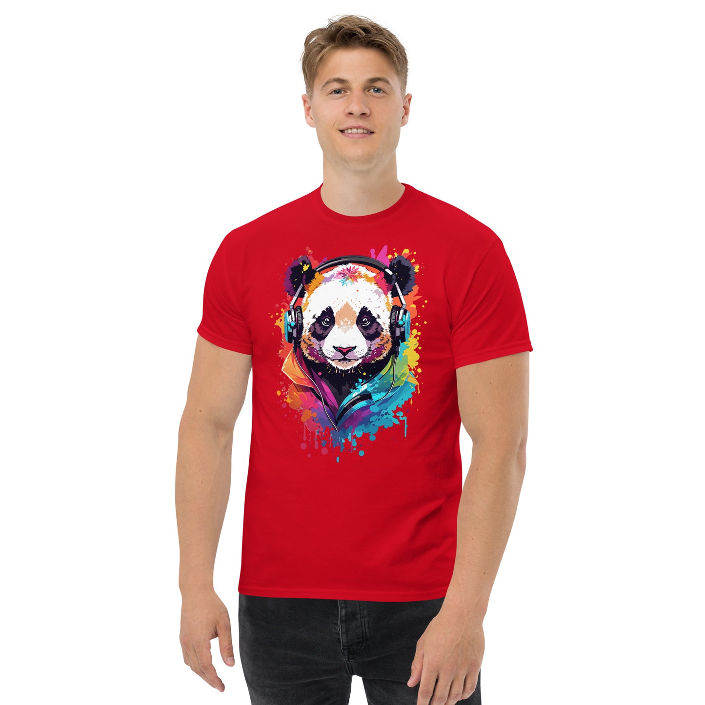 Panda mit Kopfhörern Klassisches Herren-T-Shirt