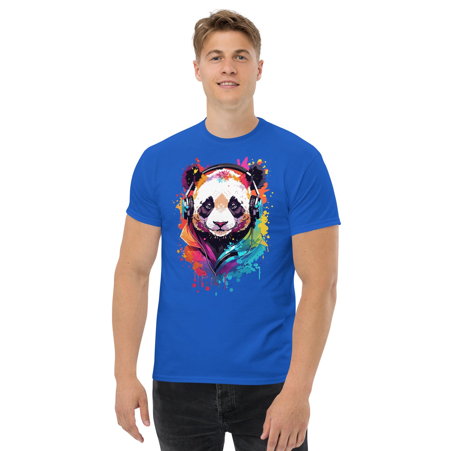 Panda mit Kopfhörern Klassisches Herren-T-Shirt