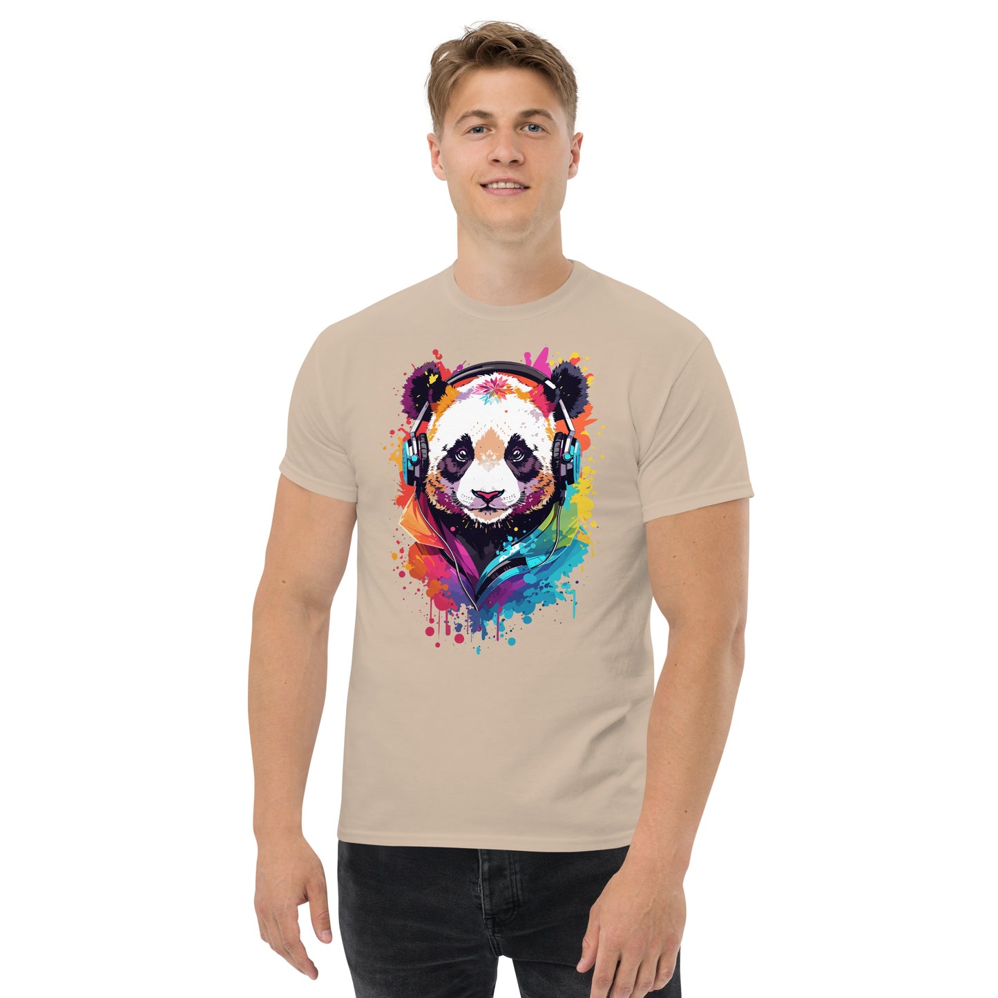 Panda mit Kopfhörern Klassisches Herren-T-Shirt