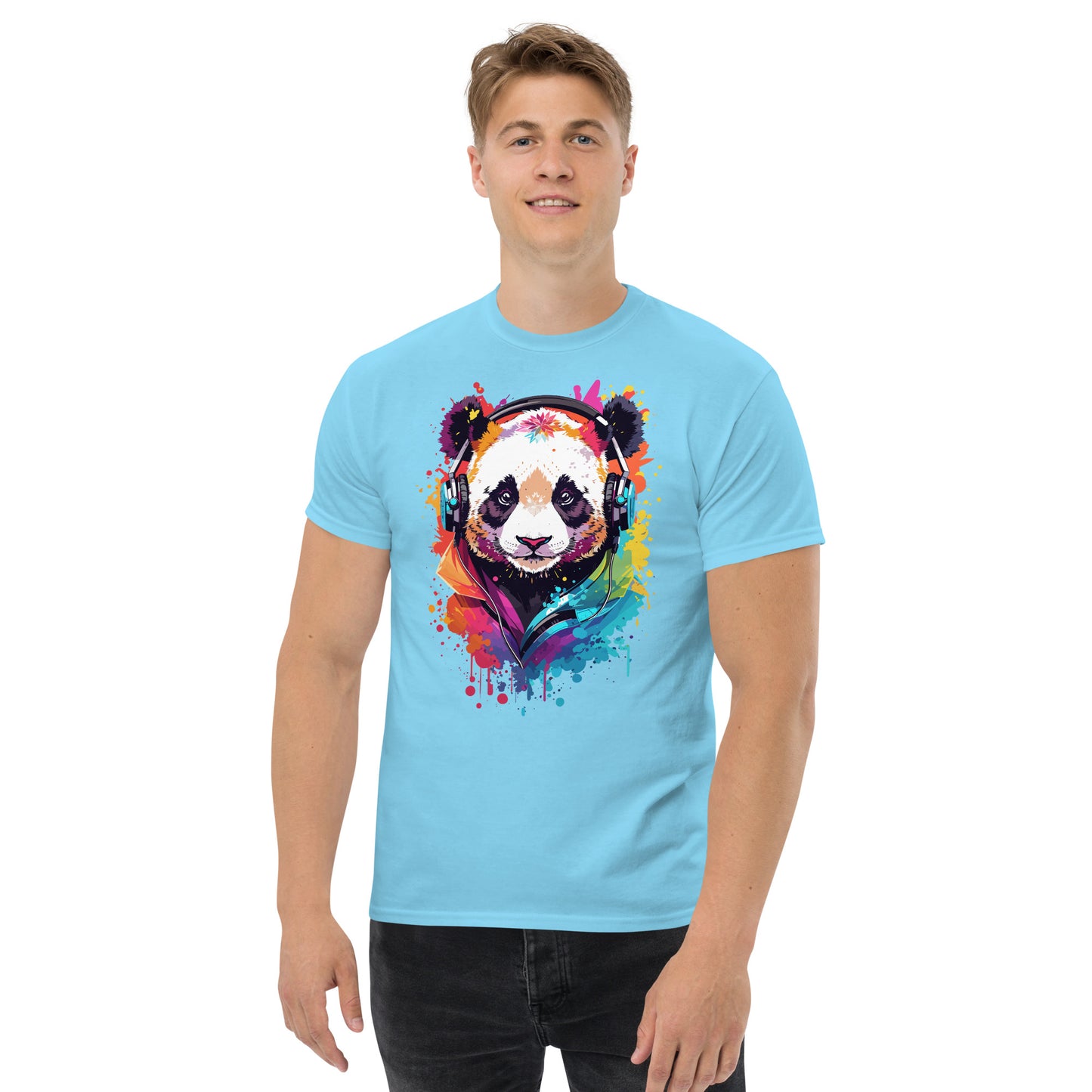 Panda mit Kopfhörern Klassisches Herren-T-Shirt