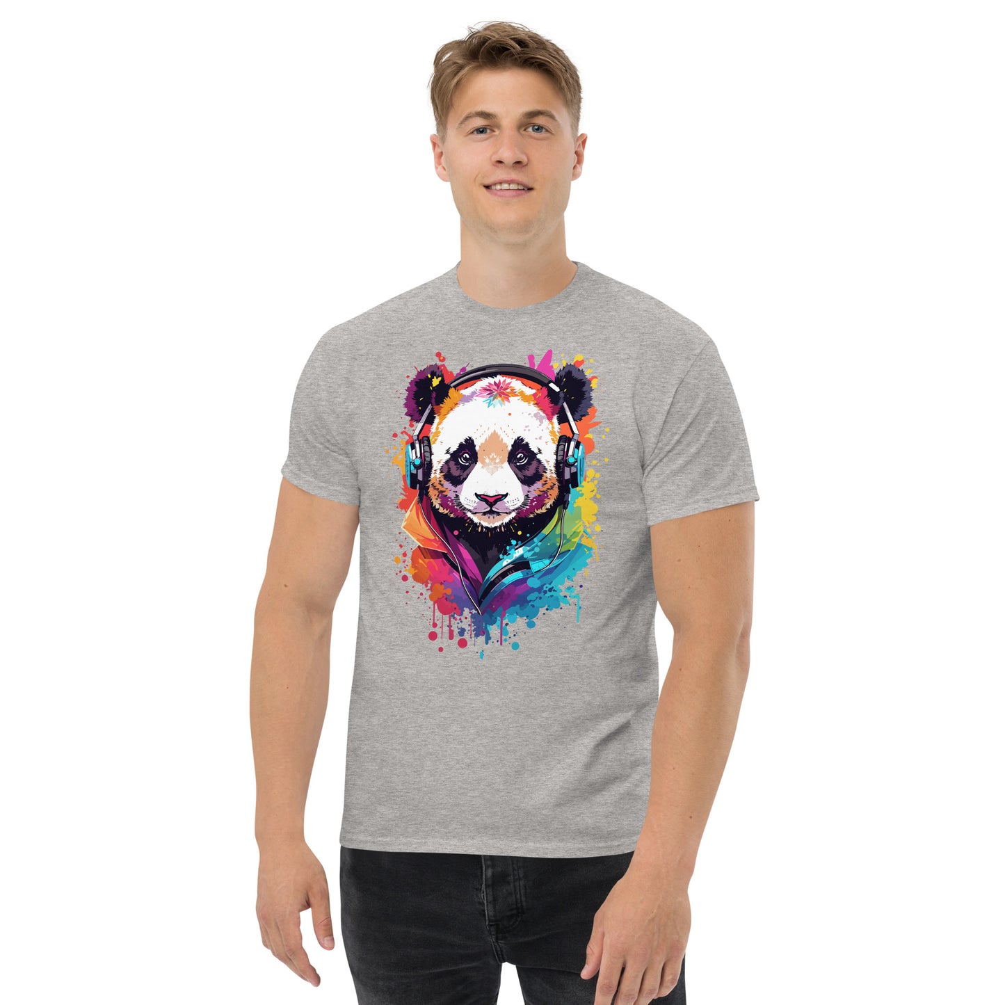 Panda mit Kopfhörern Klassisches Herren-T-Shirt