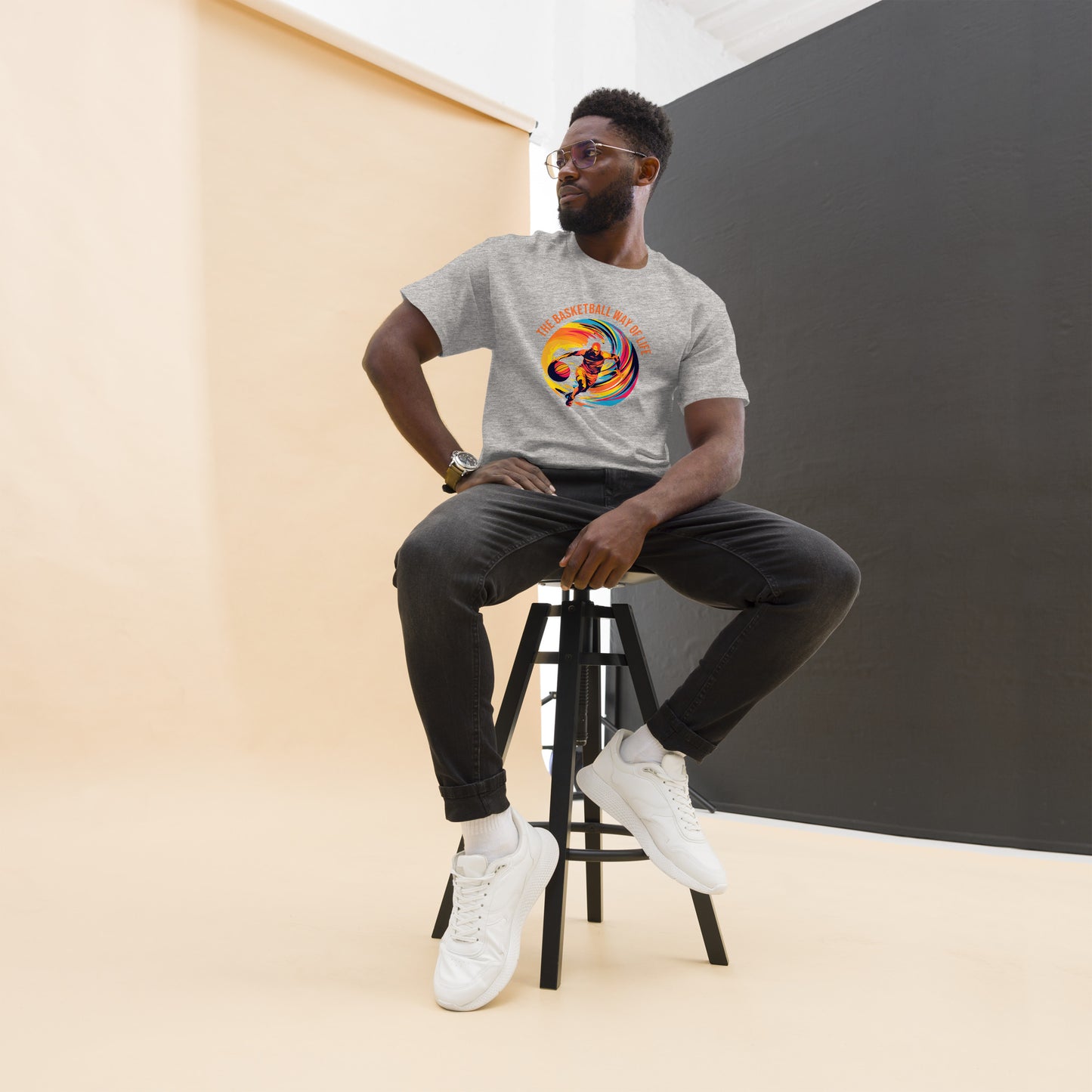 Basketballspieler "Basketball way of life" auf T-Shirt gedruckt