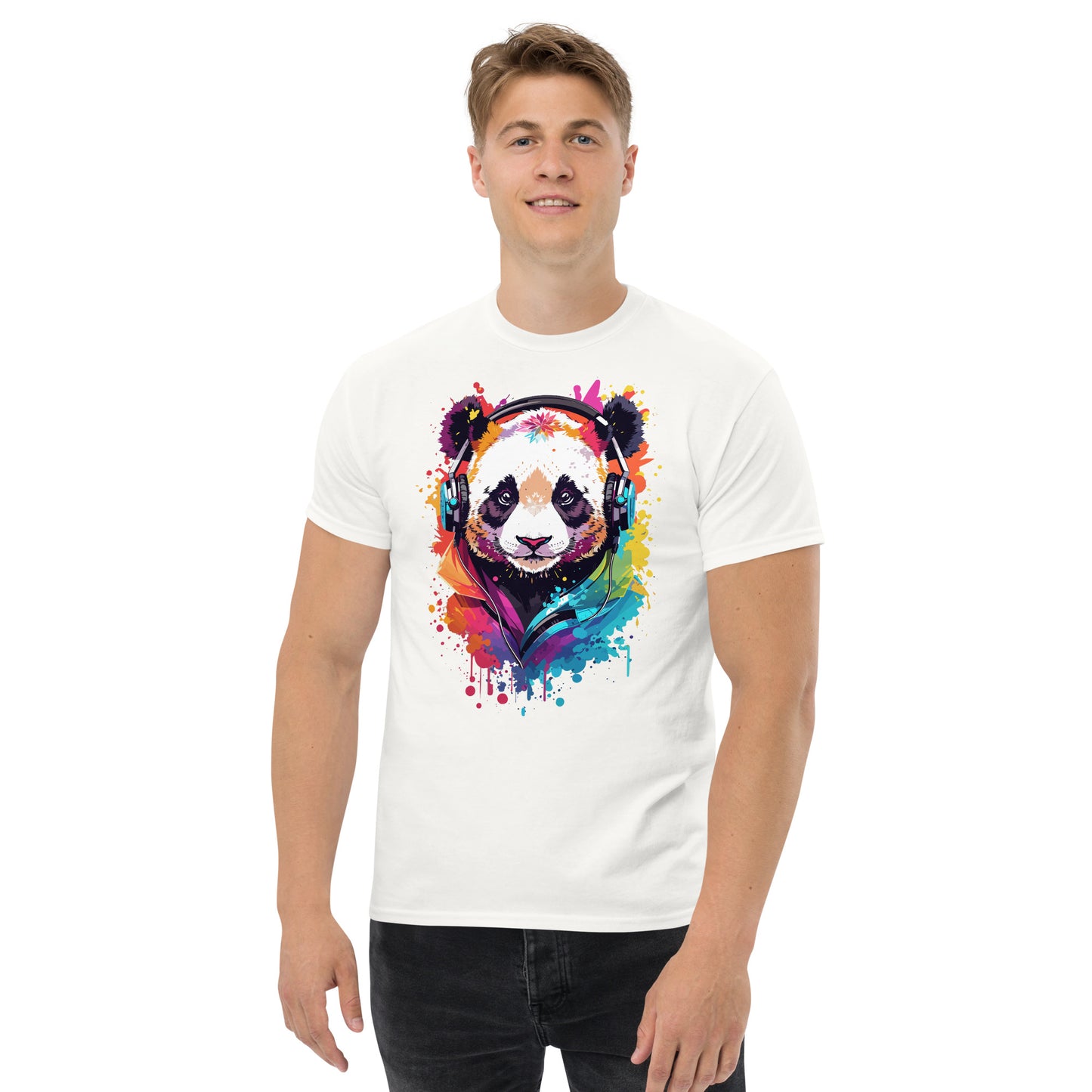 Panda mit Kopfhörern Klassisches Herren-T-Shirt