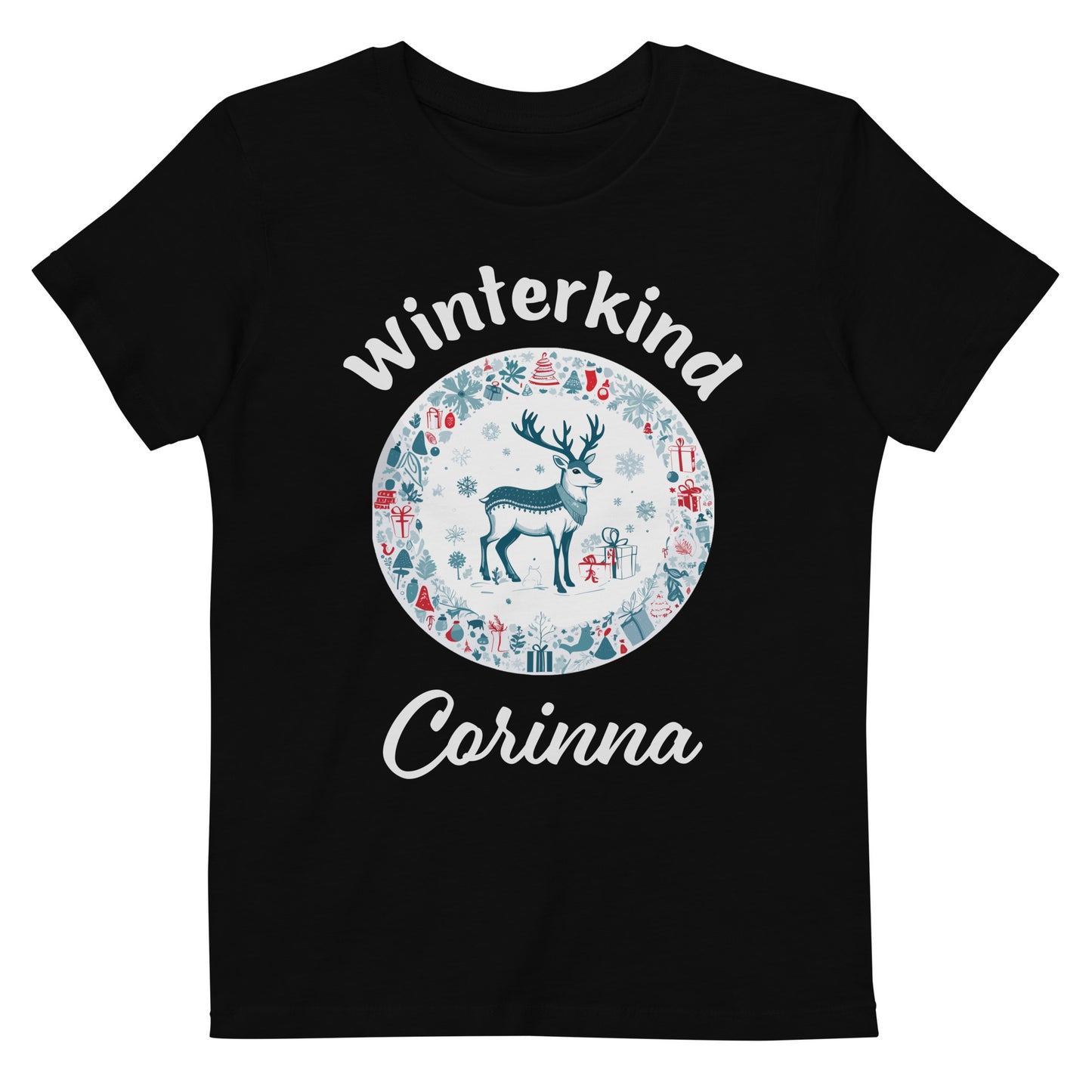 Winterkind Rentier auf Bio-Baumwoll-T-Shirt gedruckt Personalisierbar