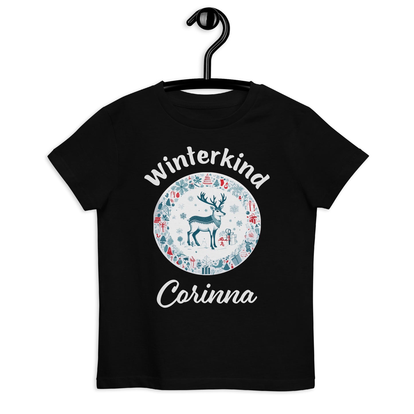 Winterkind Rentier auf Bio-Baumwoll-T-Shirt gedruckt Personalisierbar