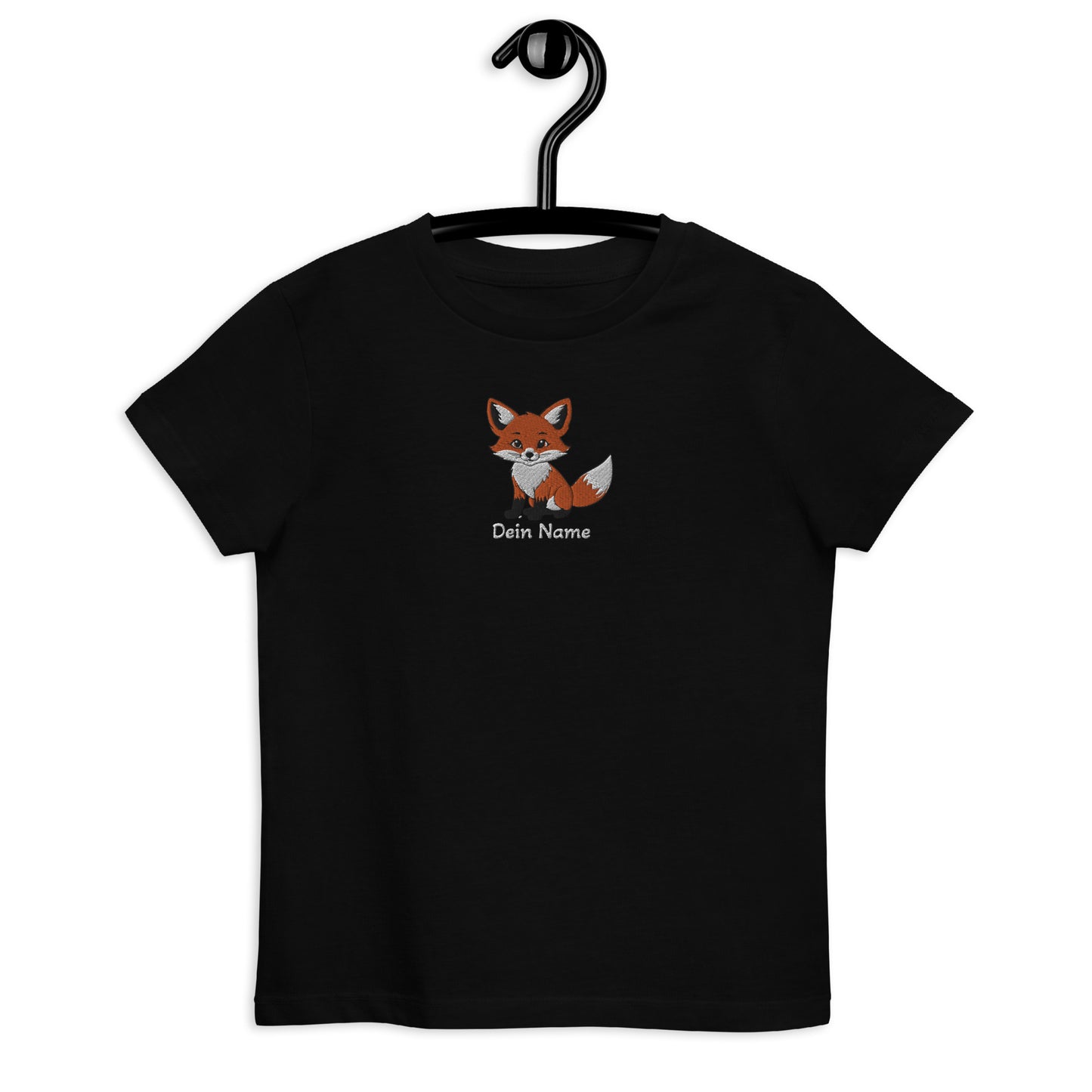 Fuchs auf Bio-Baumwoll-T-Shirt für Kinder gestickt Mitte Personalisierbar