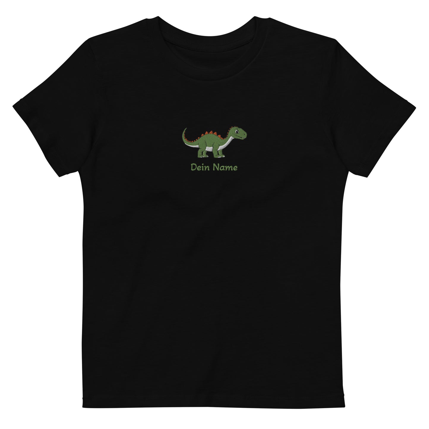 Dino Brachiosaurus Mitte auf Bio-Baumwoll-T-Shirt für Kinder gestickt Personalisierbar