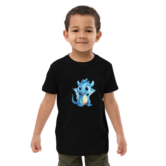 Dino/Drache blau Bio-Baumwoll-T-Shirt für Kinder gedruckt