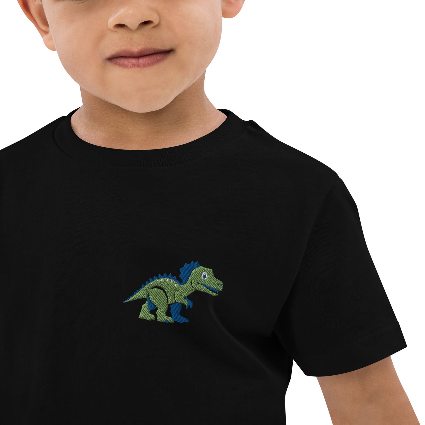 Dinosaurier T-Rex auf Bio-Baumwoll-T-Shirt für Kinder gestickt