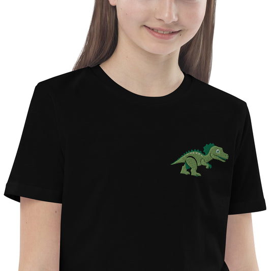 Dinosaurier T-Rex auf Bio-Baumwoll-T-Shirt für Kinder gestickt