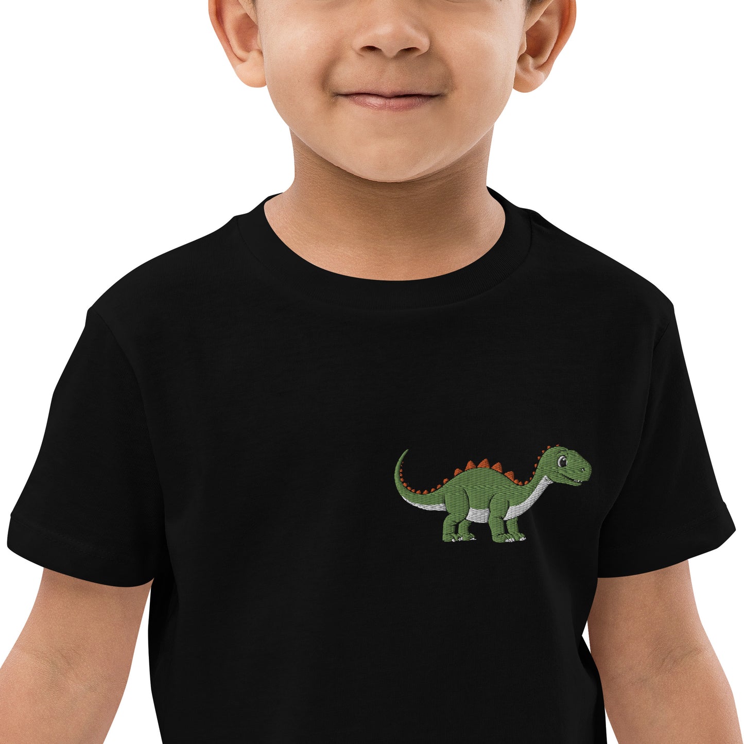 Dino Brachiosaurus auf Bio-Baumwoll-T-Shirt für Kinder gestickt