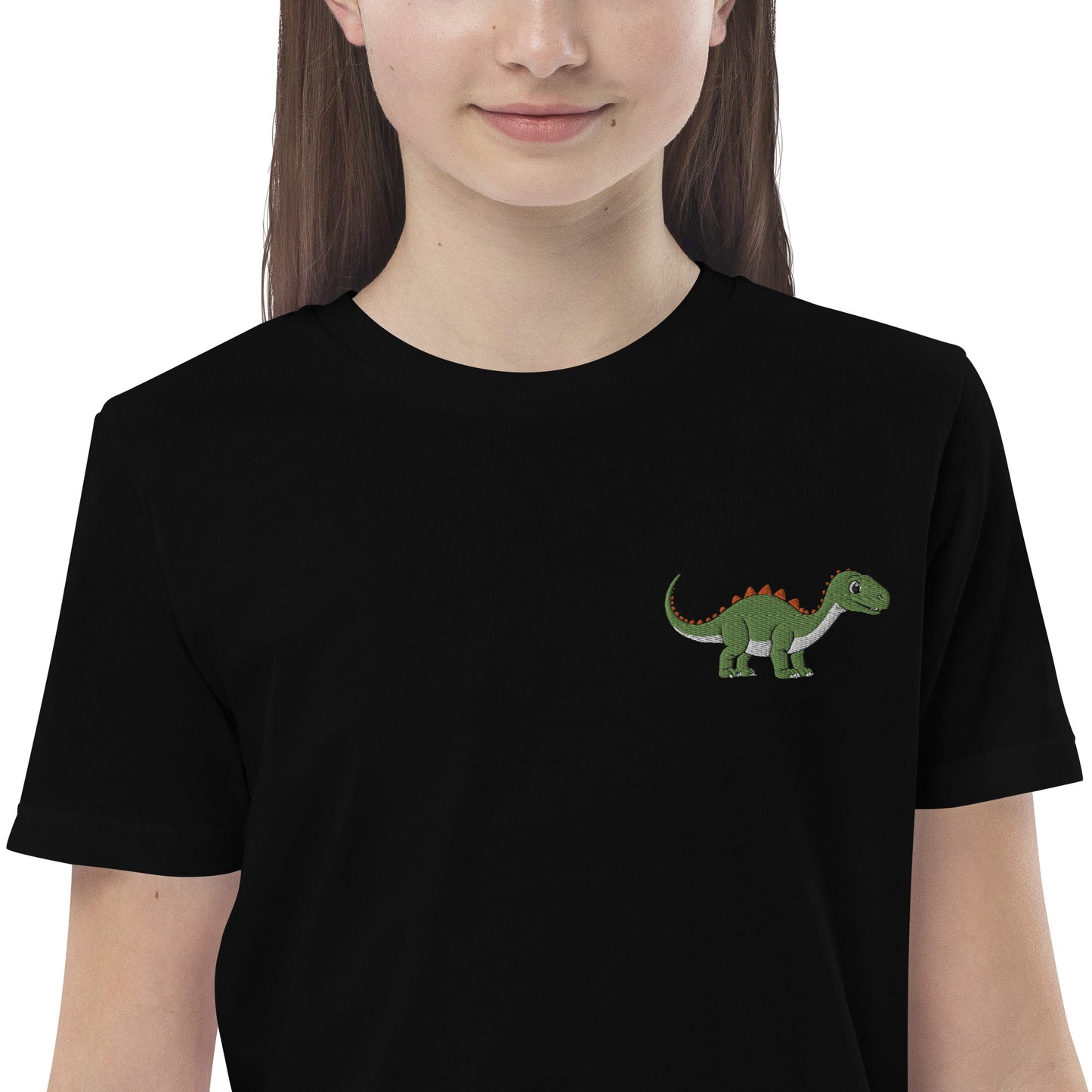 Dino Brachiosaurus auf Bio-Baumwoll-T-Shirt für Kinder gestickt