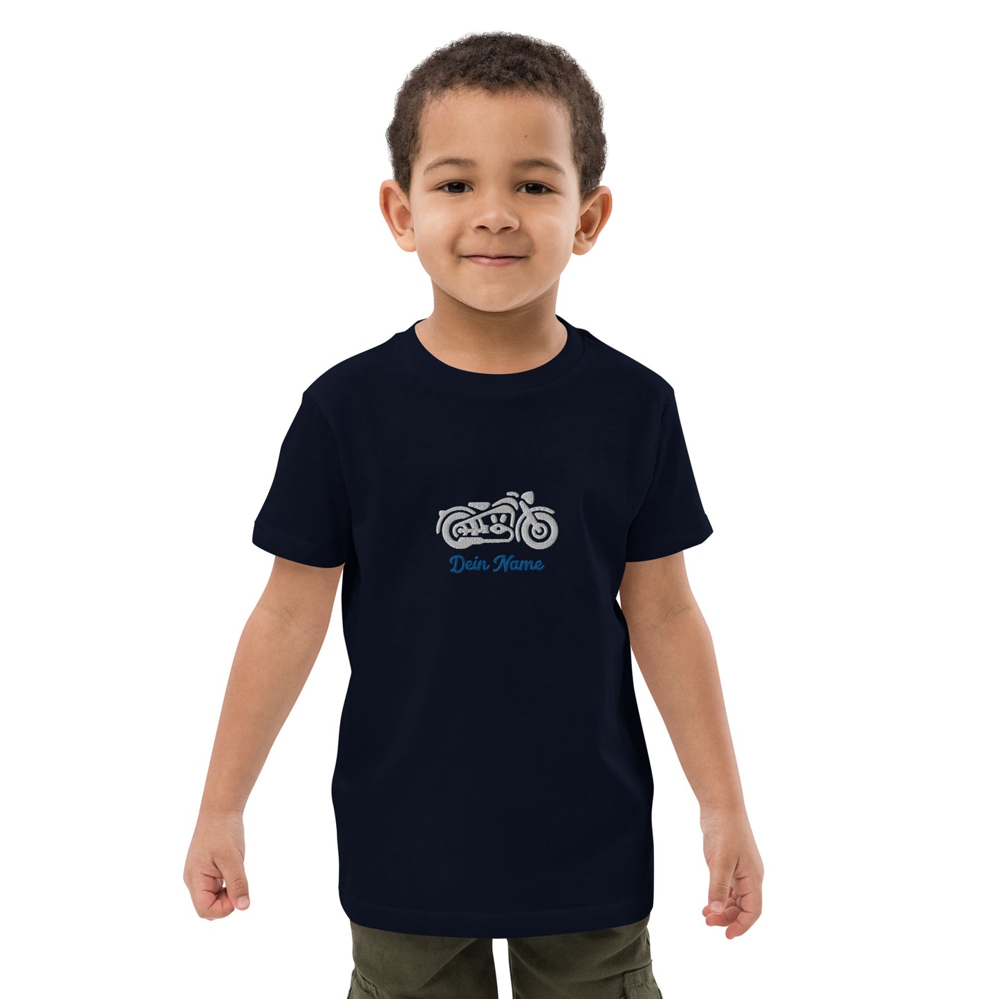 Motorrad / Harley auf Bio-Baumwoll-T-Shirt für Kinder gestickt Personalisierbar