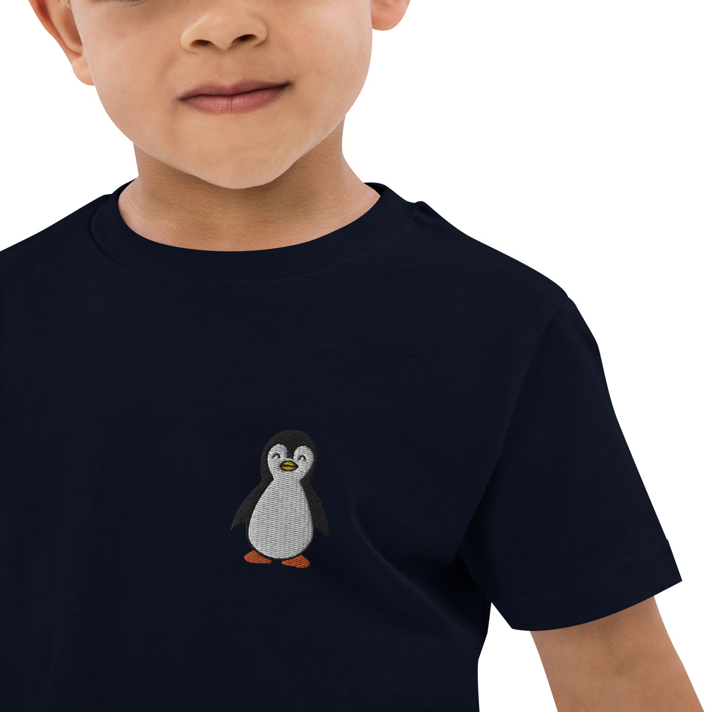 Pinguin auf Bio-Baumwoll-T-Shirt für Kinder gestickt