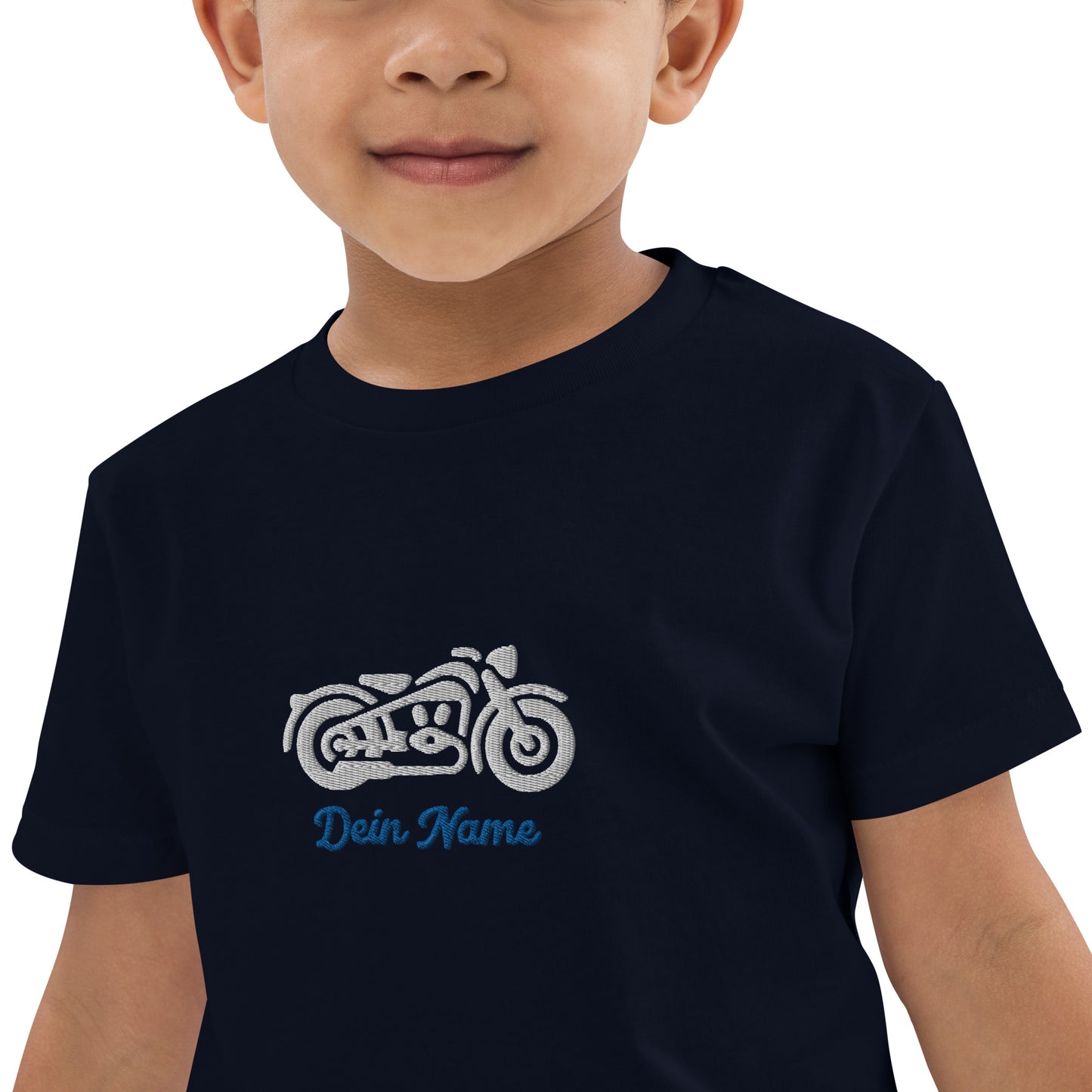 Motorrad / Harley auf Bio-Baumwoll-T-Shirt für Kinder gestickt Personalisierbar