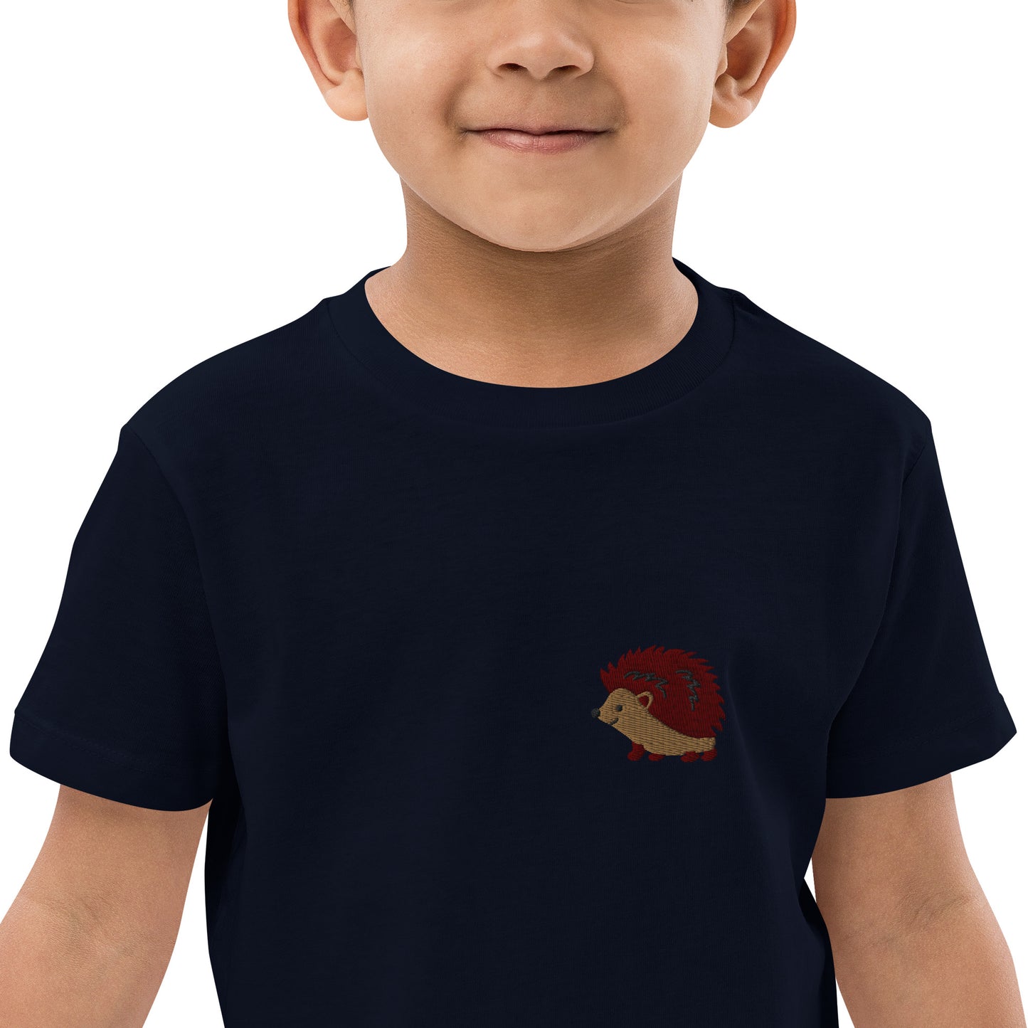 Igel auf Bio-Baumwoll-T-Shirt für Kinder gestickt