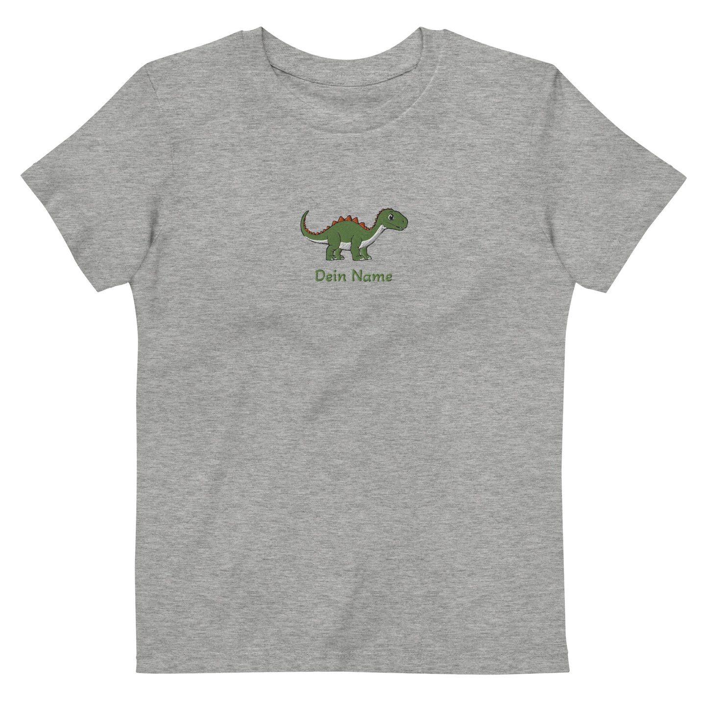 Dino Brachiosaurus Mitte auf Bio-Baumwoll-T-Shirt für Kinder gestickt Personalisierbar