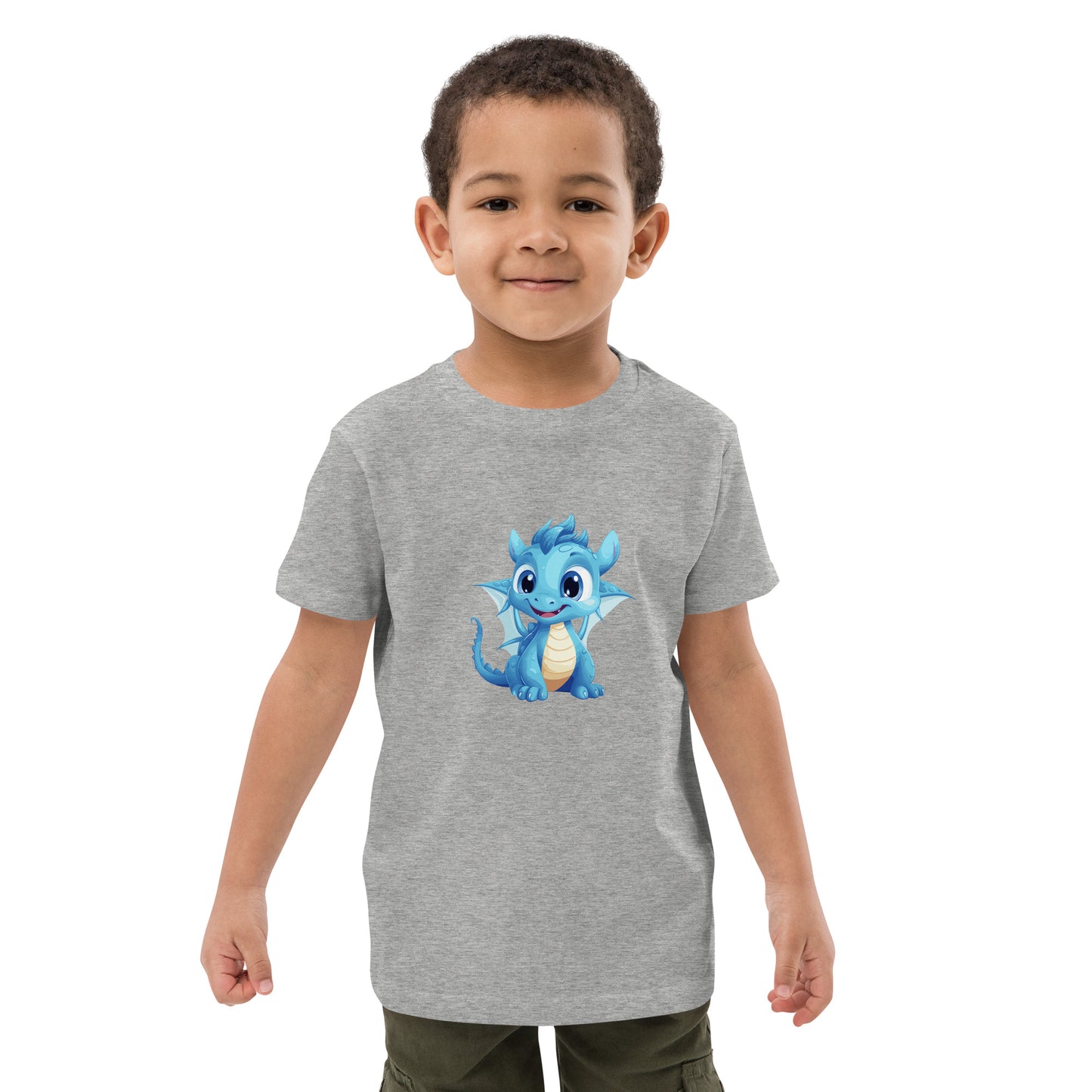 Dino/Drache blau Bio-Baumwoll-T-Shirt für Kinder gedruckt