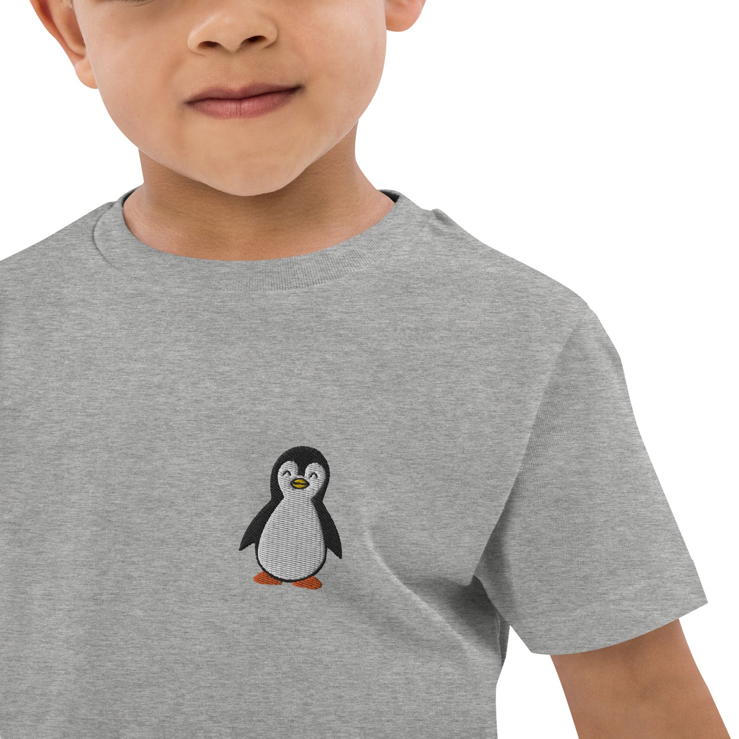 Pinguin auf Bio-Baumwoll-T-Shirt für Kinder gestickt