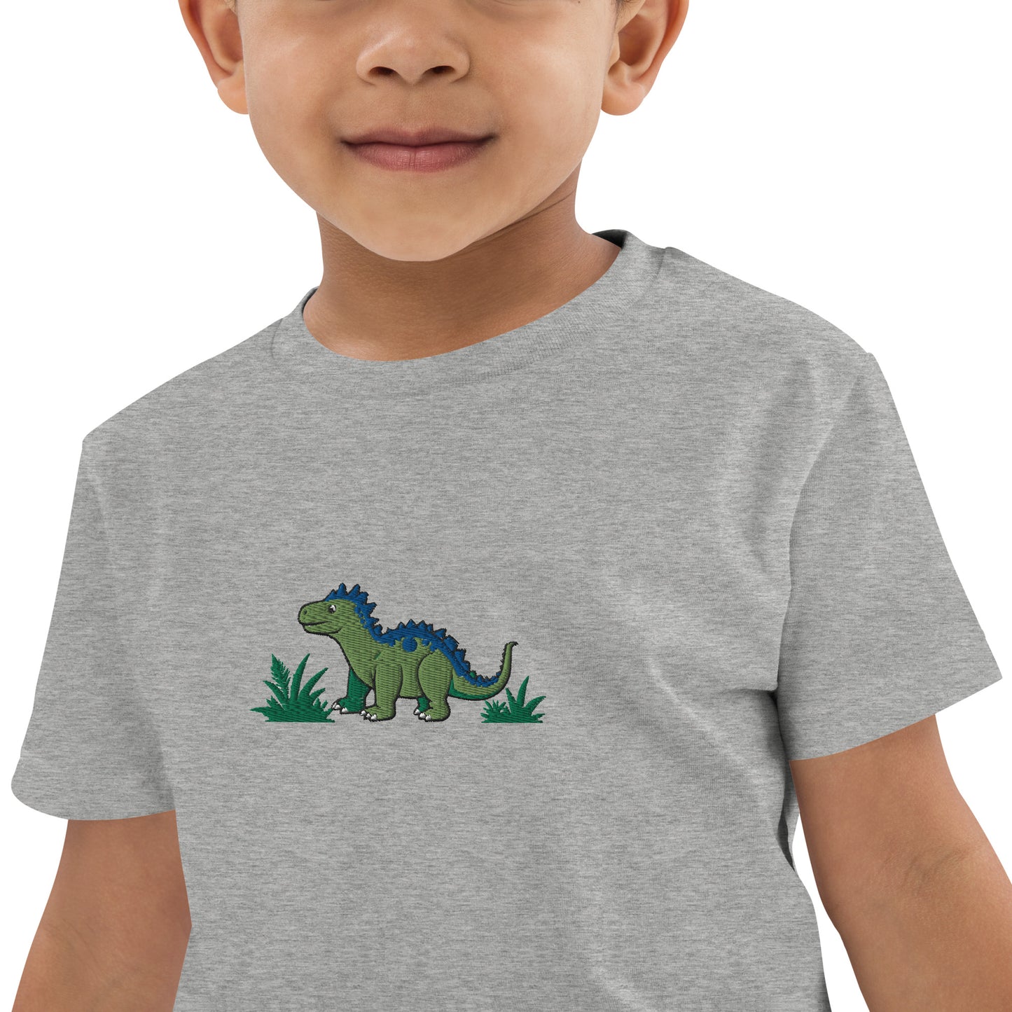 Dino Stegosaurus auf Bio-Baumwoll-T-Shirt für Kinder gestickt