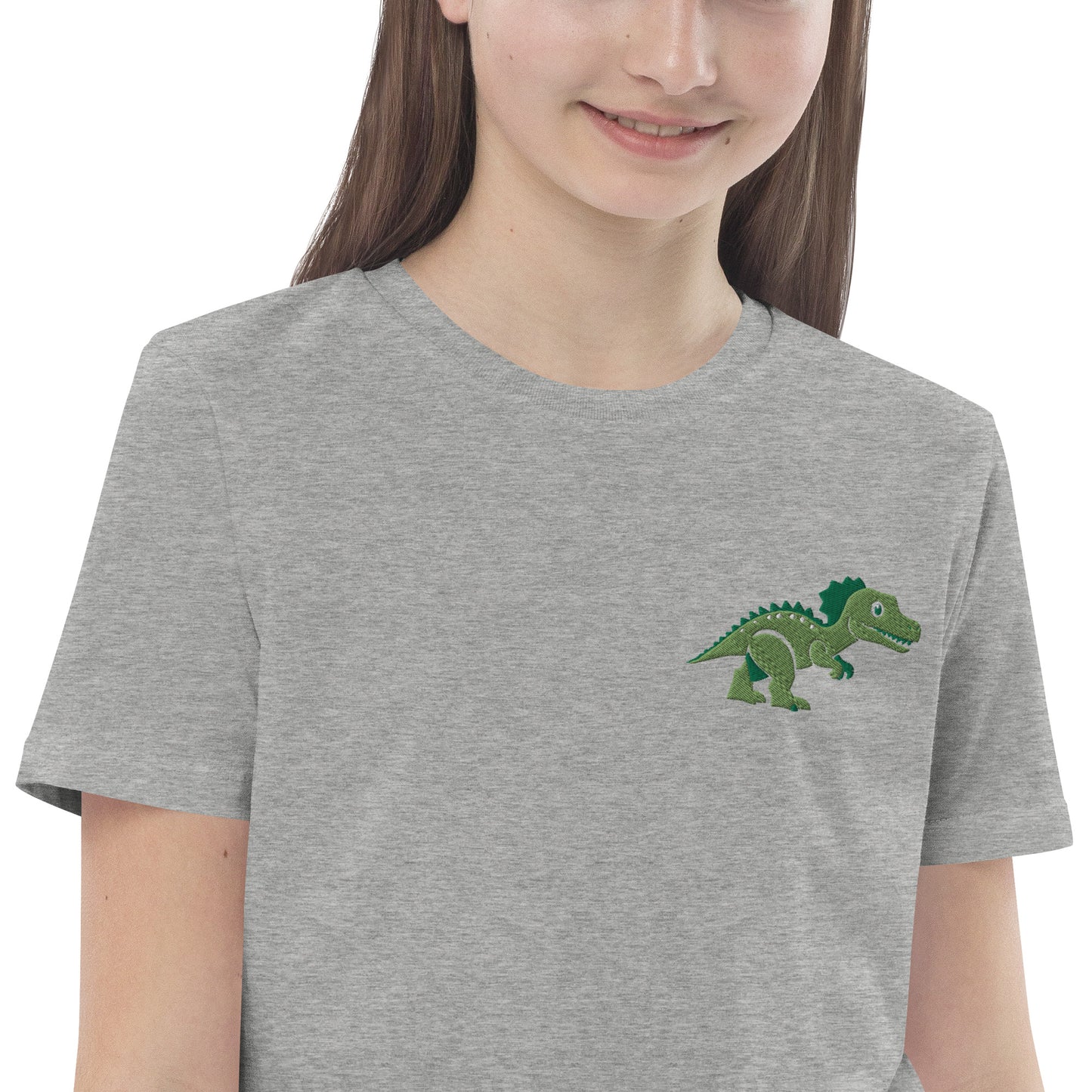 Dinosaurier T-Rex auf Bio-Baumwoll-T-Shirt für Kinder gestickt