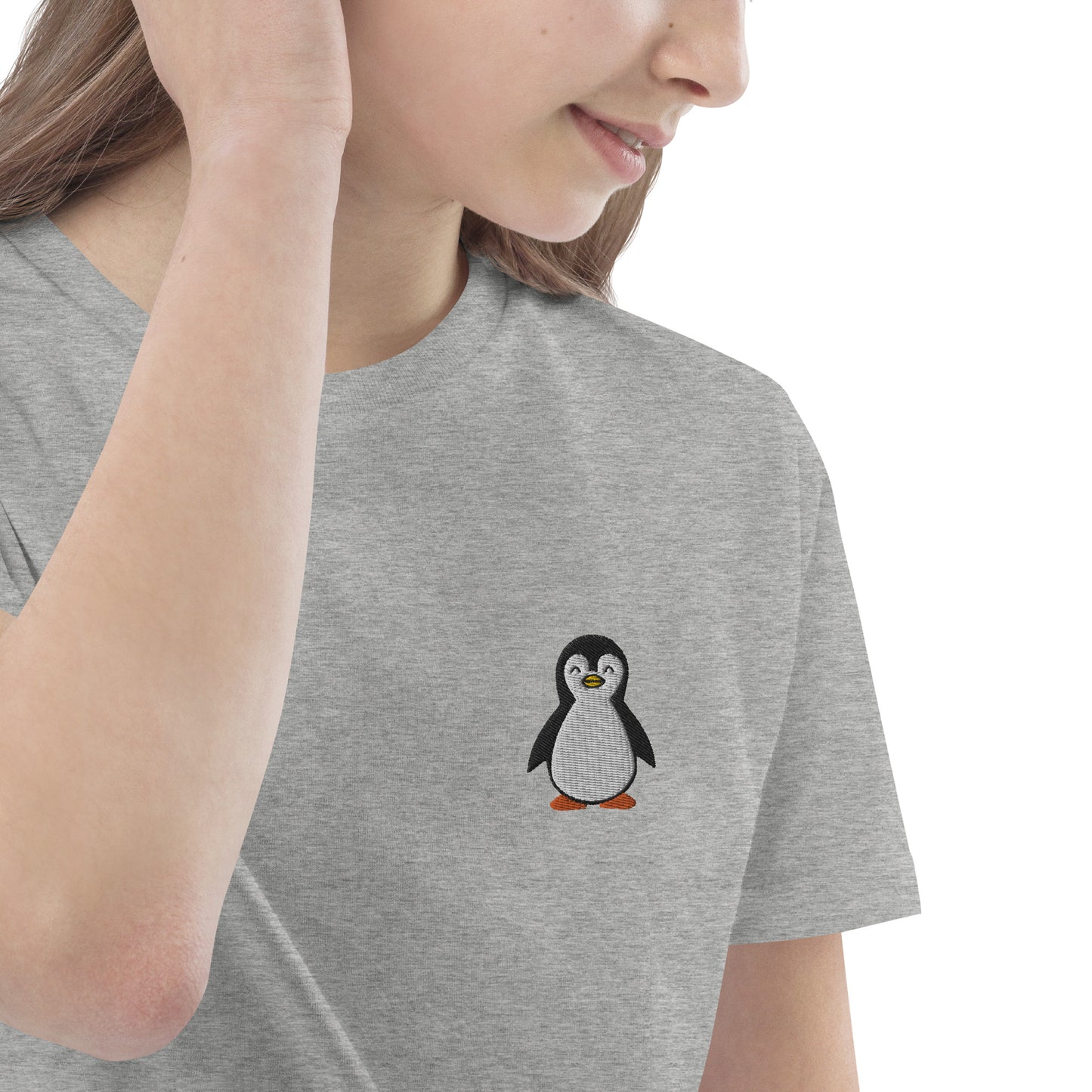 Pinguin auf Bio-Baumwoll-T-Shirt für Kinder gestickt